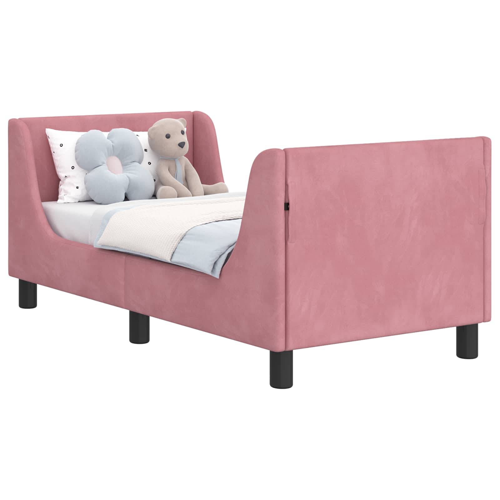 vidaXL Kinderbettgestell mit Kopfteil Rosa 70 x 140 cm Samt