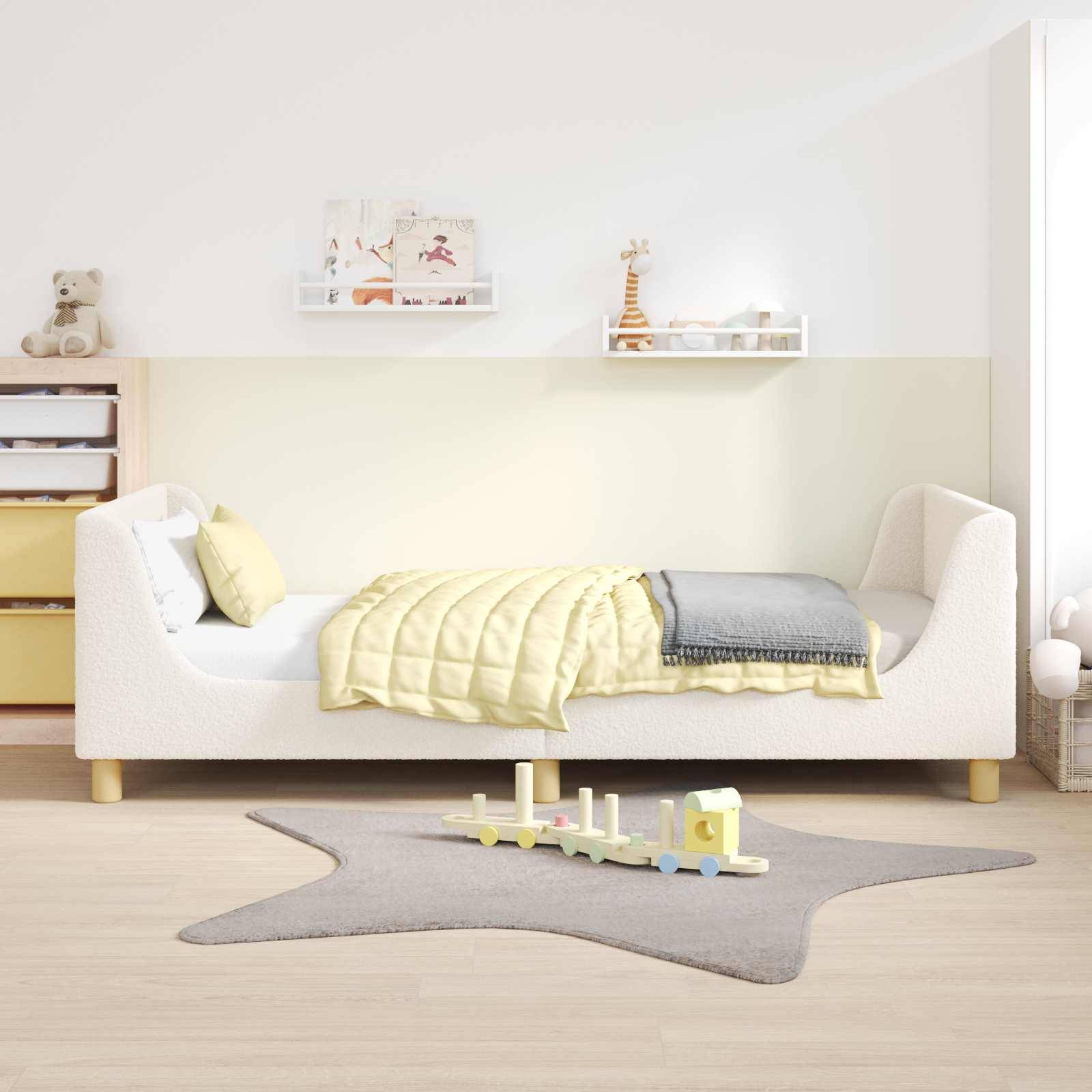 vidaXL Kinderbettgestell mit Kopfteil Creme 90 x 200 cm Bouclé