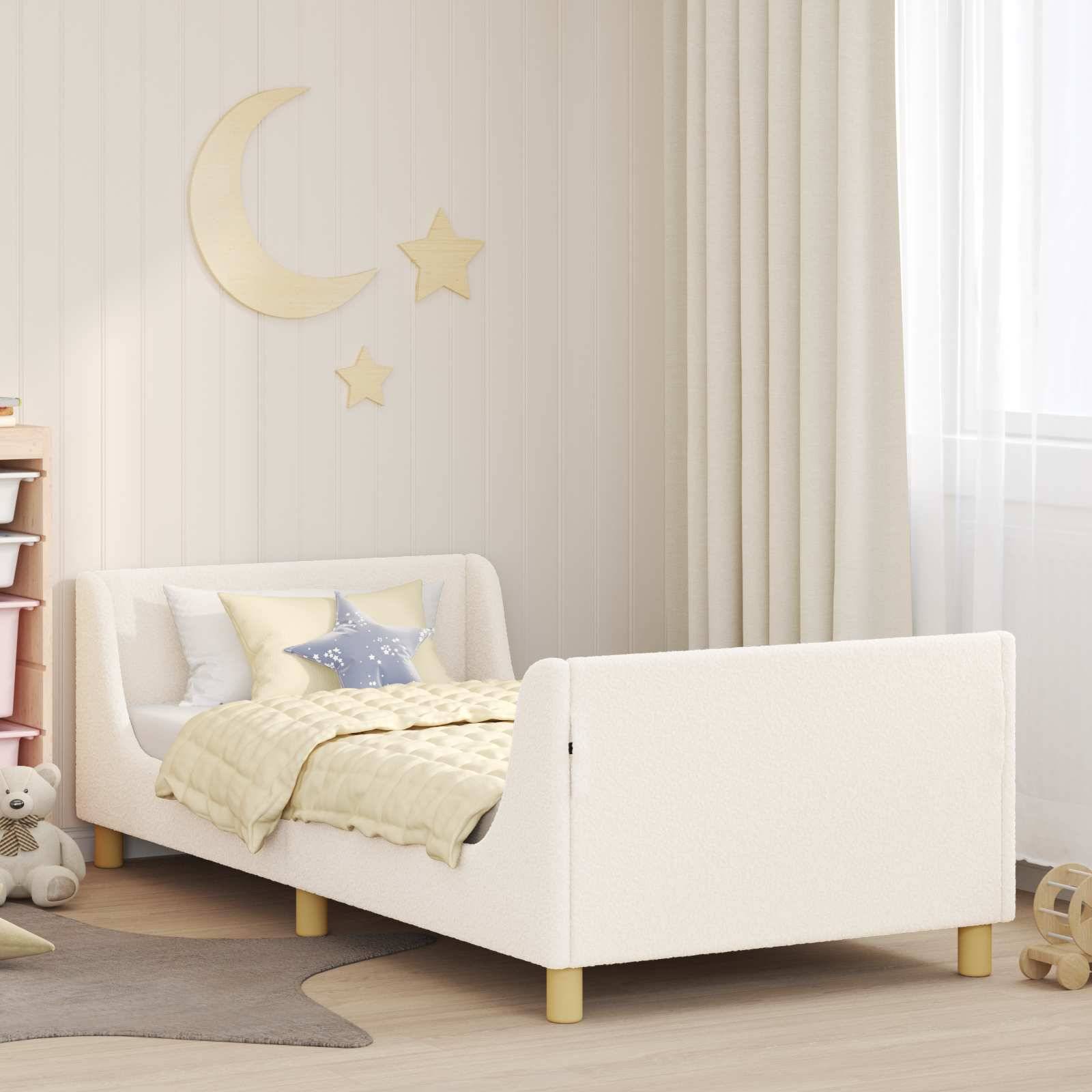 vidaXL Kinderbettgestell mit Kopfteil Creme 90 x 200 cm Bouclé