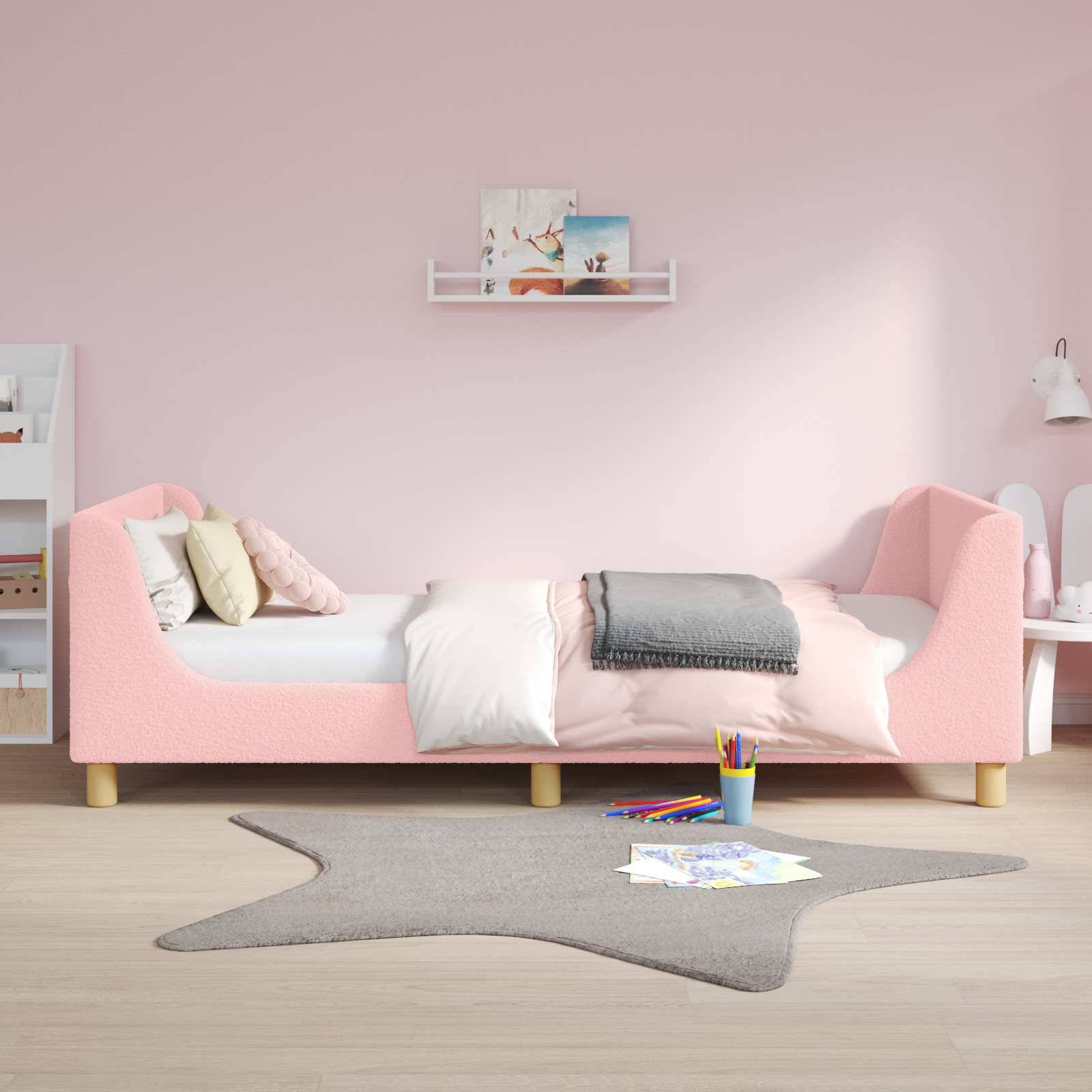 vidaXL Kinderbettgestell mit Kopfteil Rosa 80 x 200 cm Bouclé