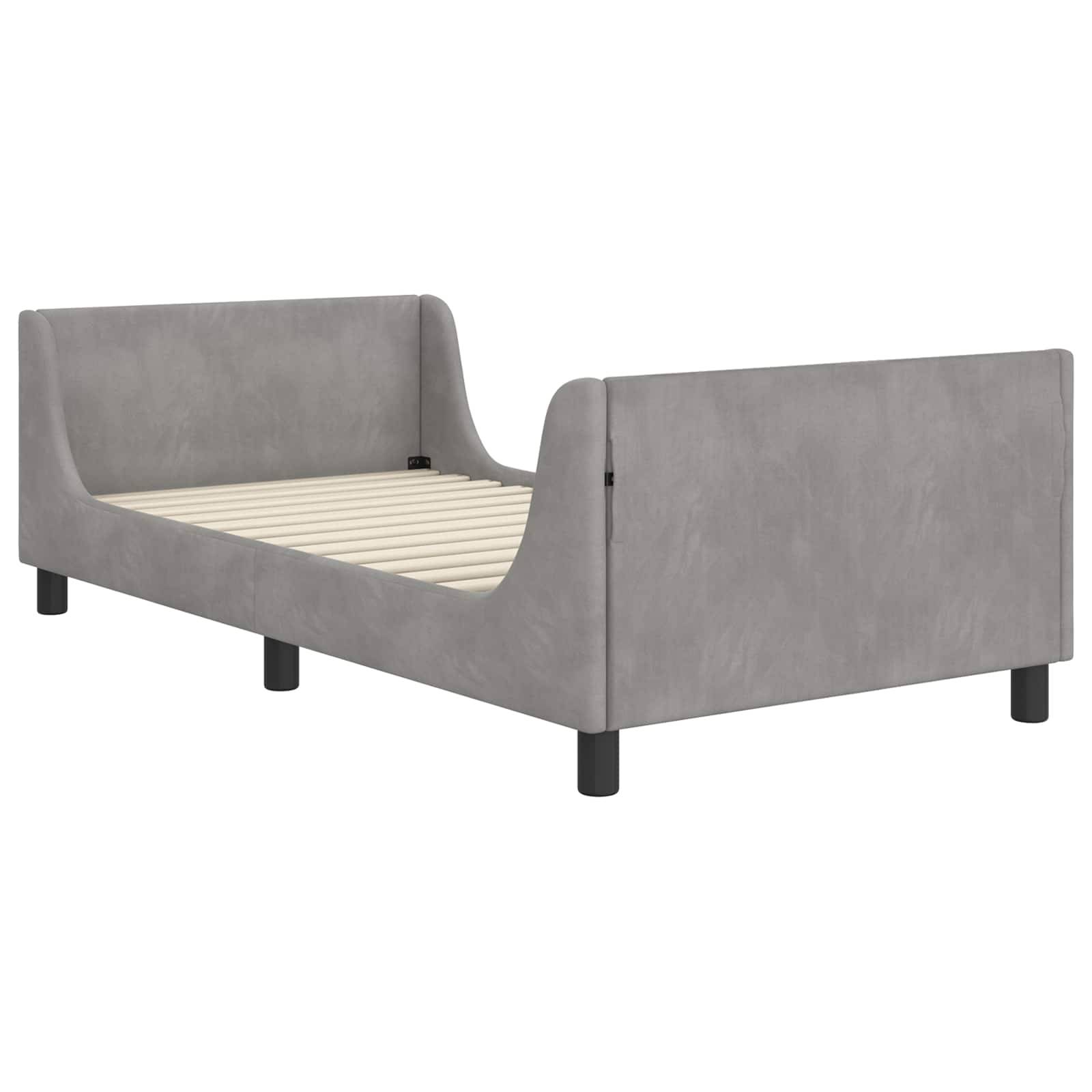 vidaXL Kinderbettgestell mit Kopfteil Hellgrau 90 x 200 cm Samt