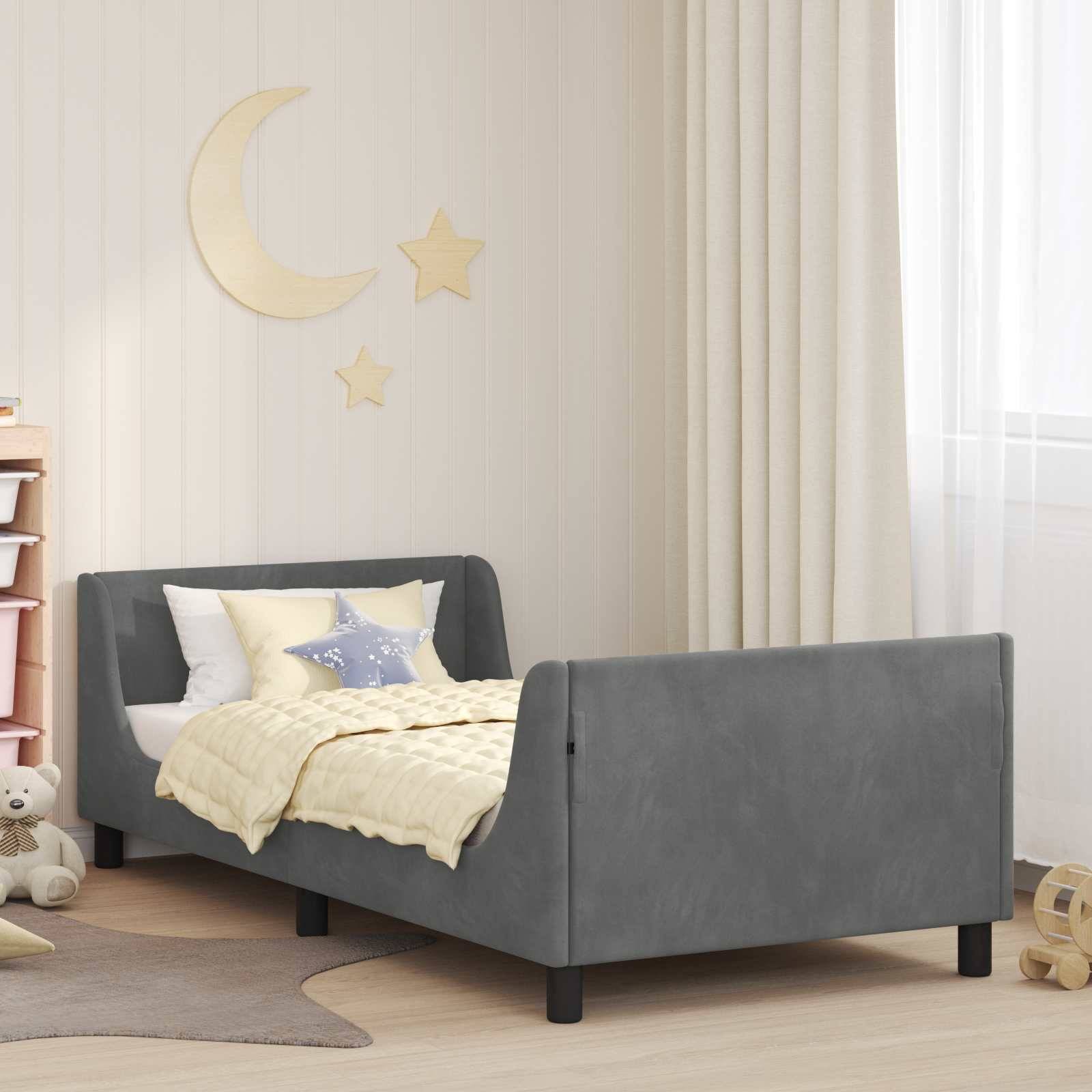 vidaXL Kinderbettgestell mit Kopfteil Dunkelgrau 90 x 190 cm Samt
