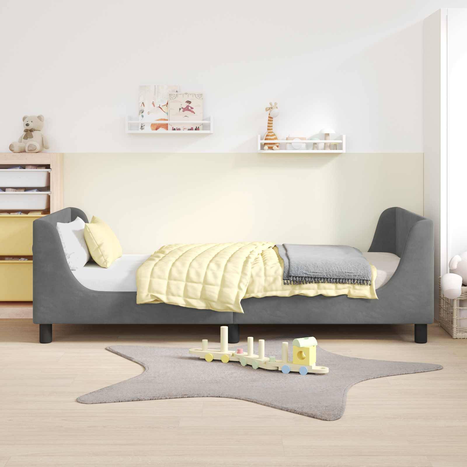 vidaXL Kinderbettgestell mit Kopfteil Dunkelgrau 90 x 190 cm Samt