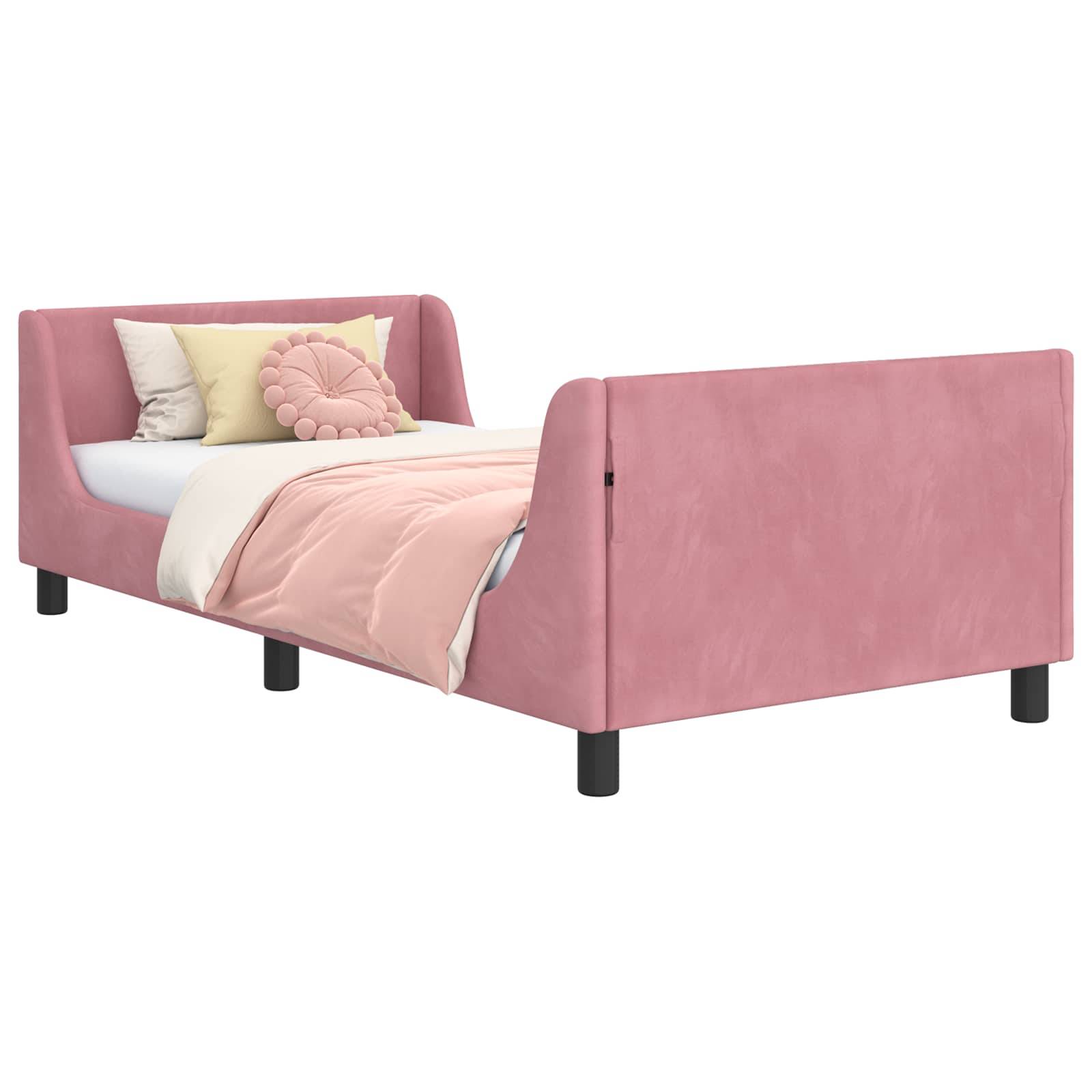 vidaXL Kinderbettgestell mit Kopfteil Rosa 90 x 190 cm Samt