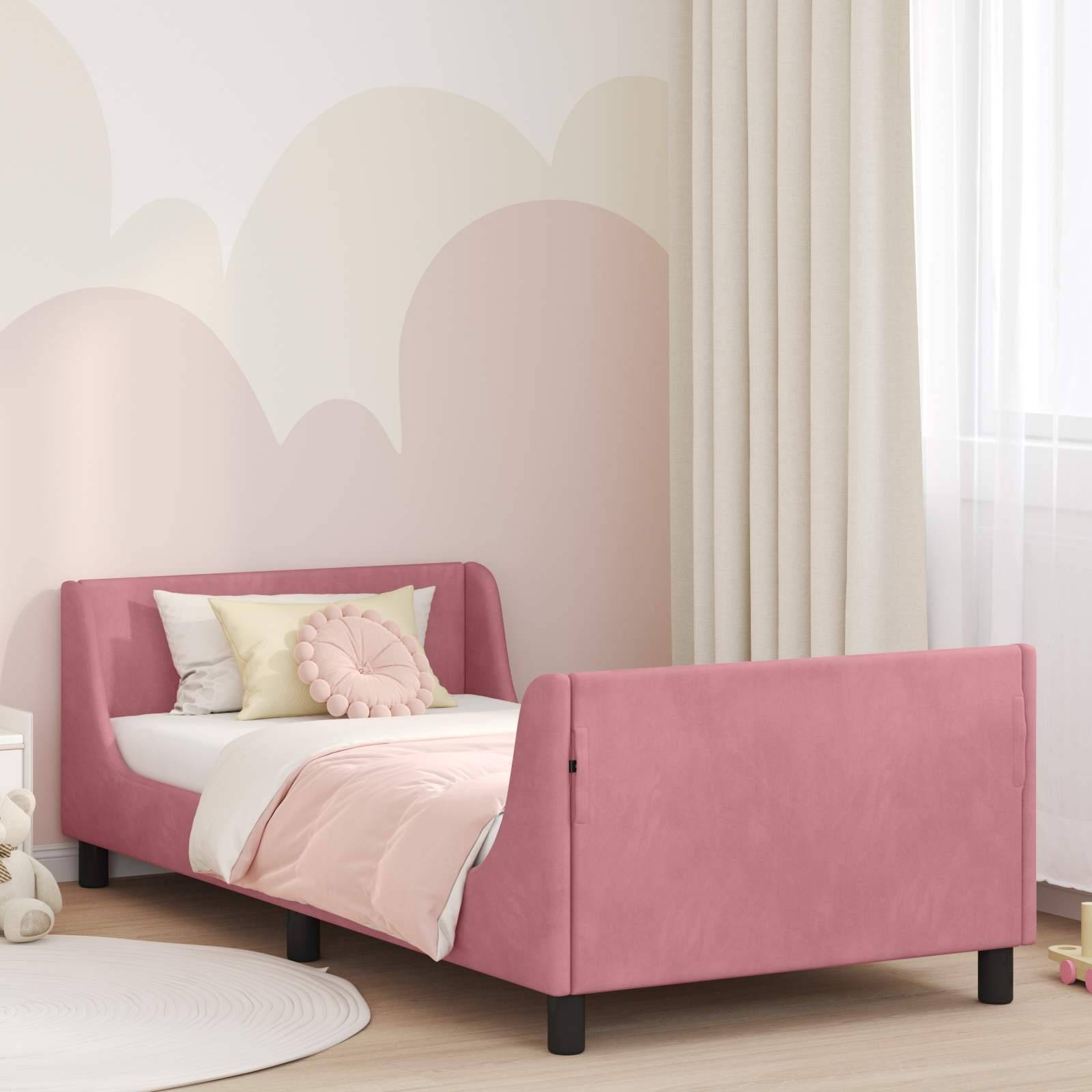 vidaXL Kinderbettgestell mit Kopfteil Rosa 90 x 190 cm Samt