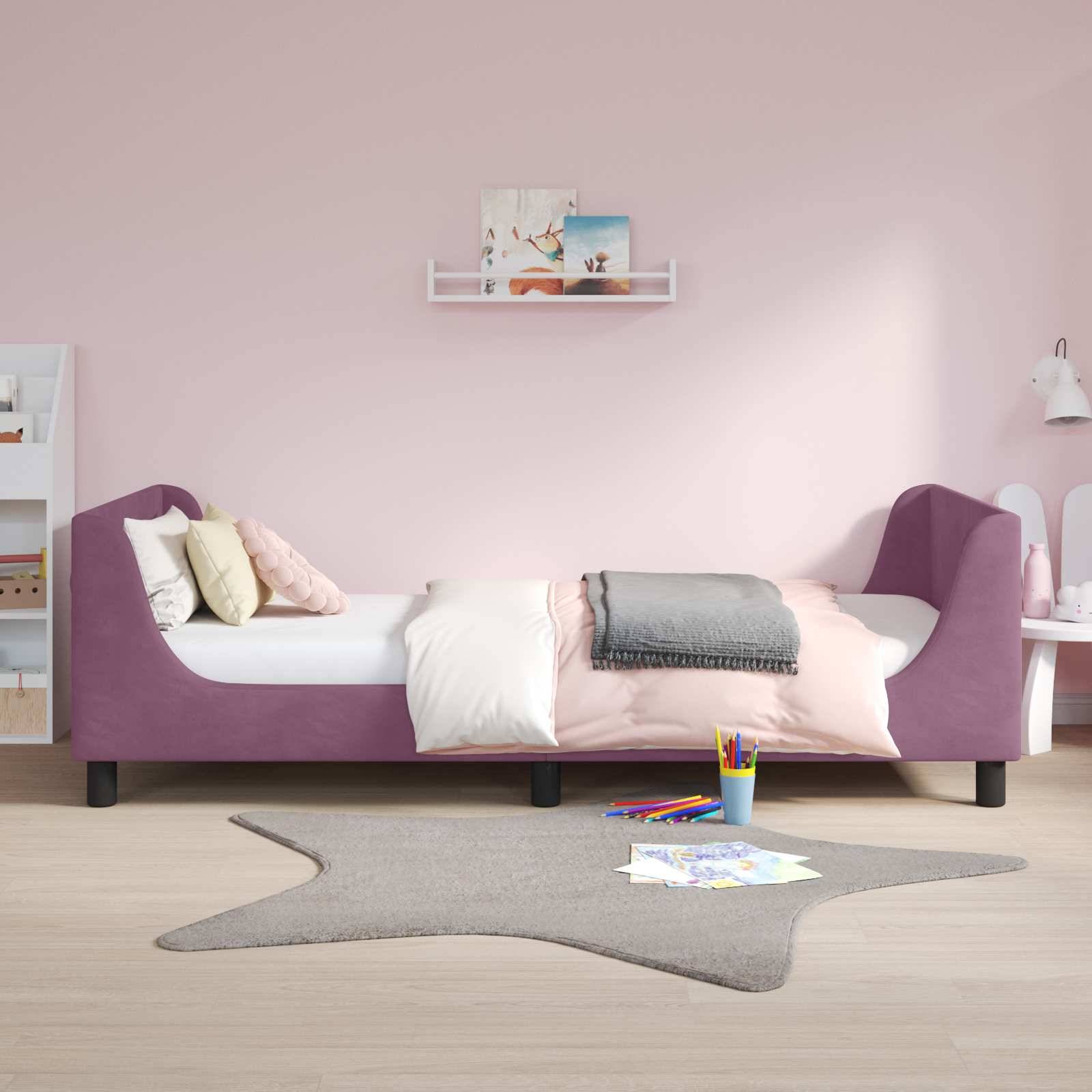 vidaXL Kinderbettgestell mit Kopfteil Lila 90 x 200 cm Samt