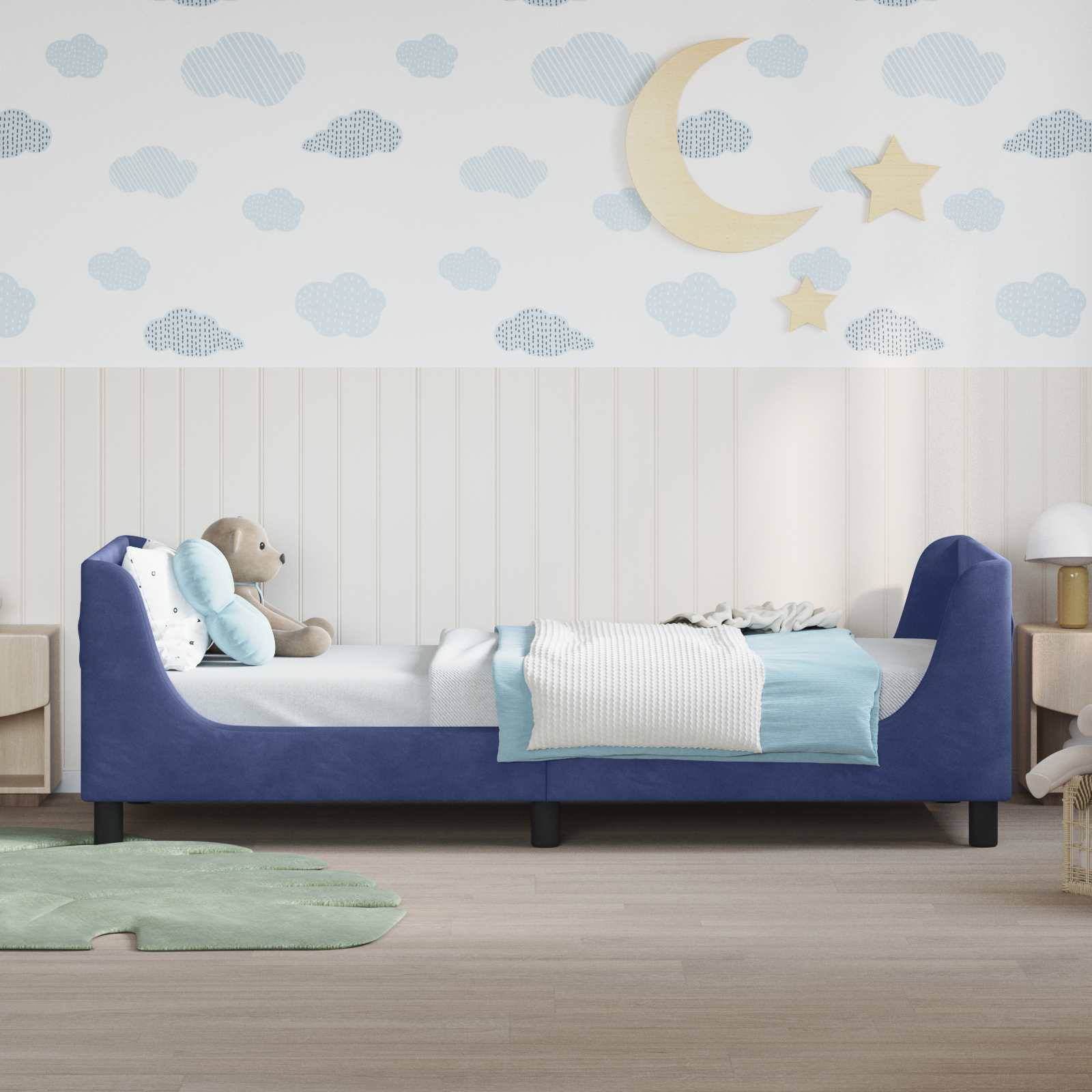 vidaXL Kinderbettgestell mit Kopfteil Polizeiblau 90 x 200 cm Samt