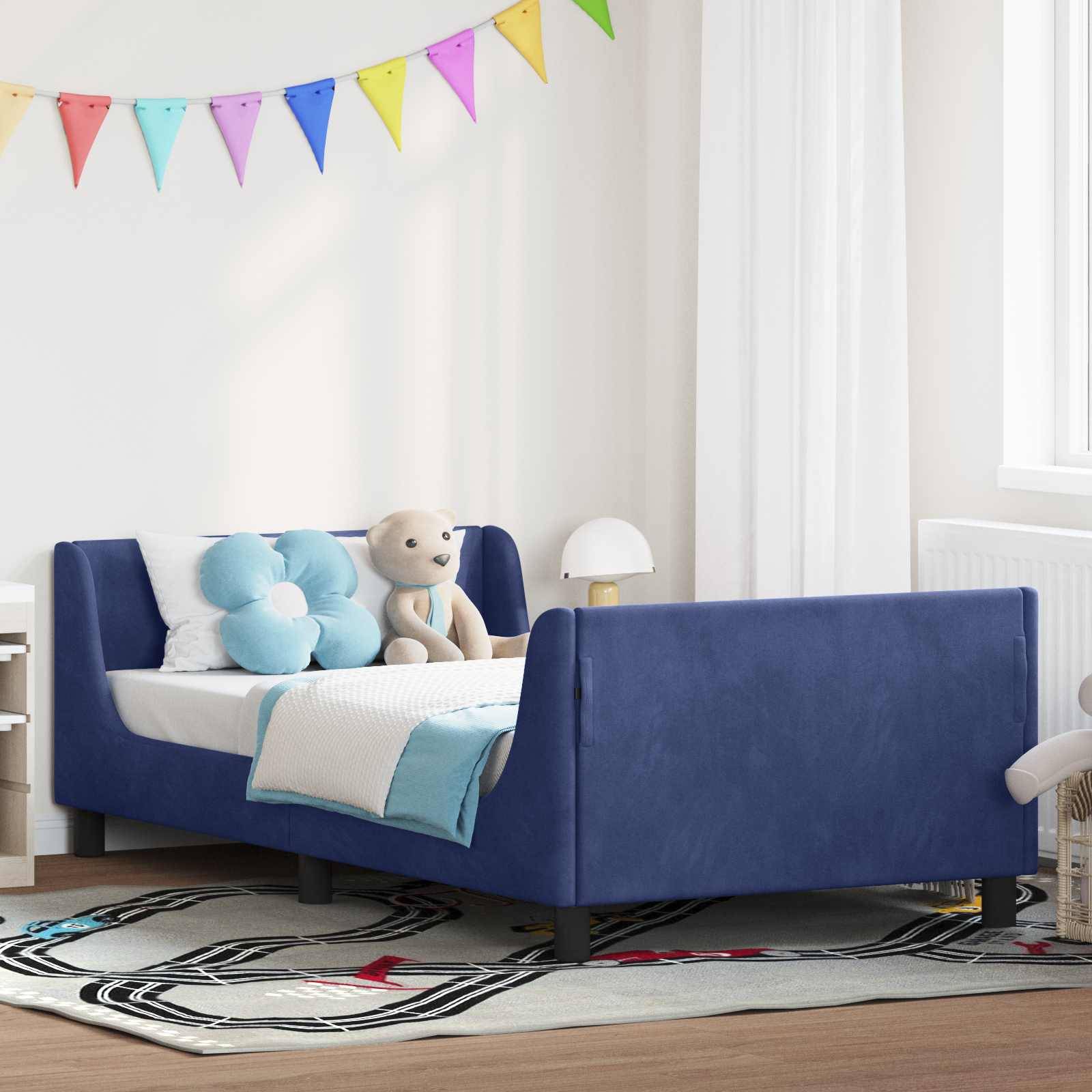 vidaXL Kinderbettgestell mit Kopfteil Polizeiblau 90 x 200 cm Samt