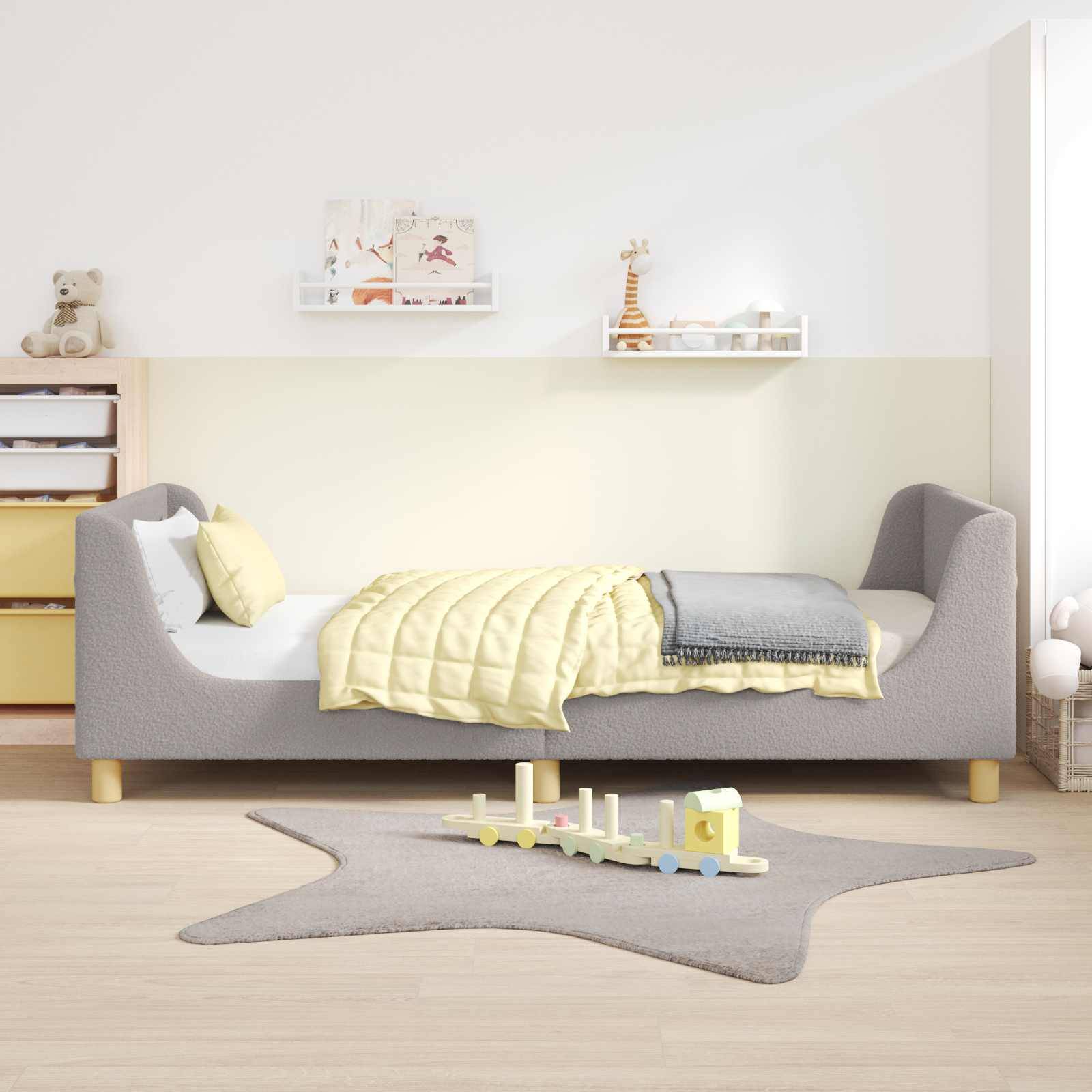 vidaXL Kinderbettgestell mit Kopfteil Hellgrau 90x200 cm Bouclé