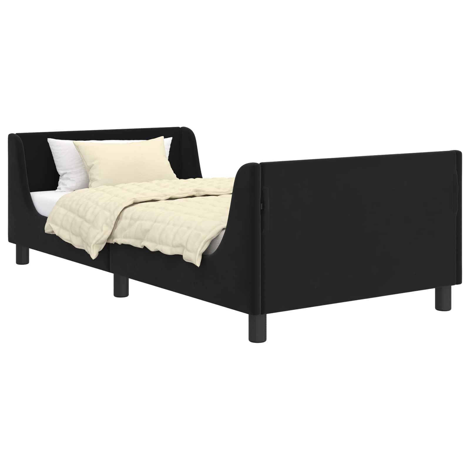 vidaXL Kinderbettgestell mit Kopfteil Schwarz 90 x 200 cm Samt