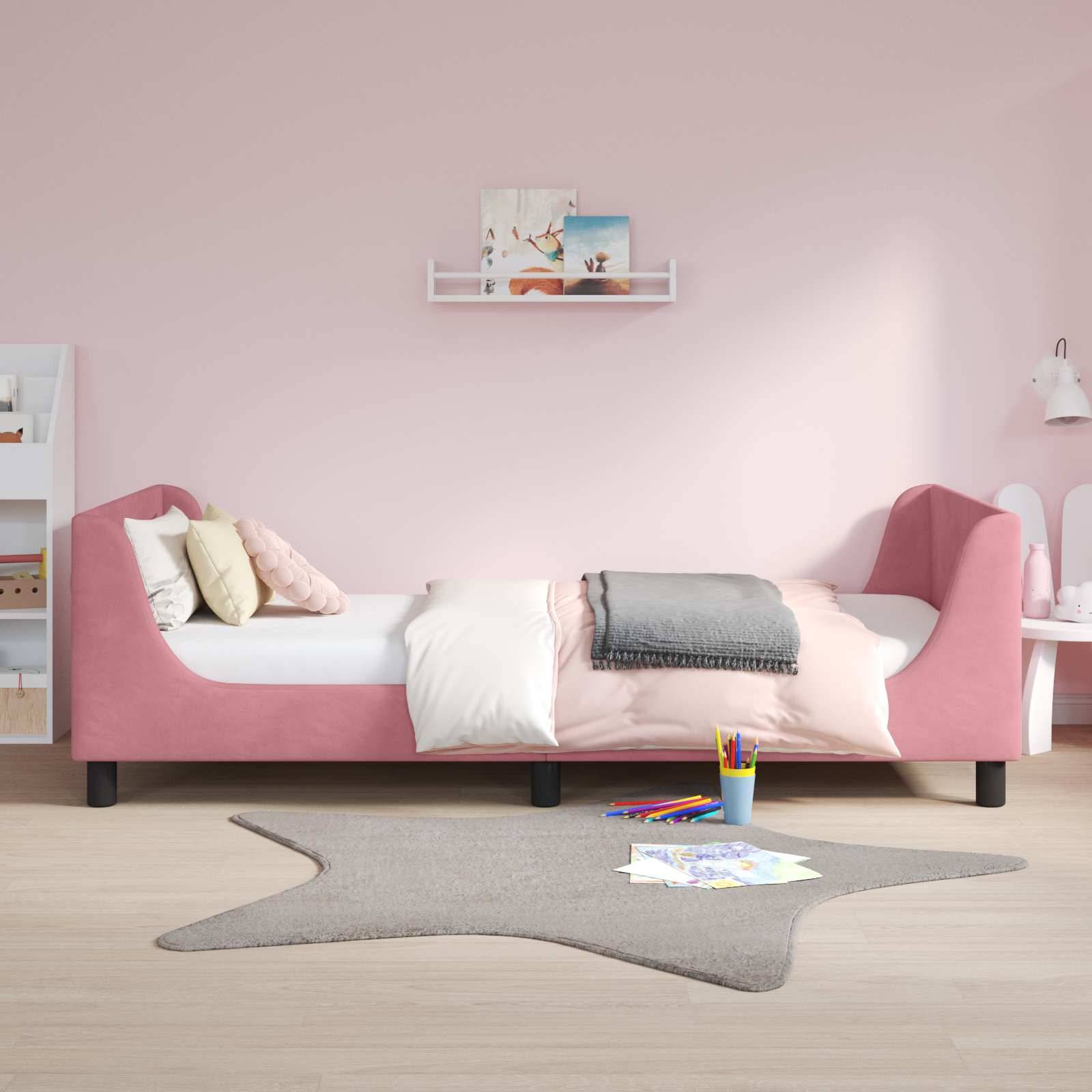 vidaXL Kinderbettgestell mit Kopfteil Rosa 90 x 190 cm Samt