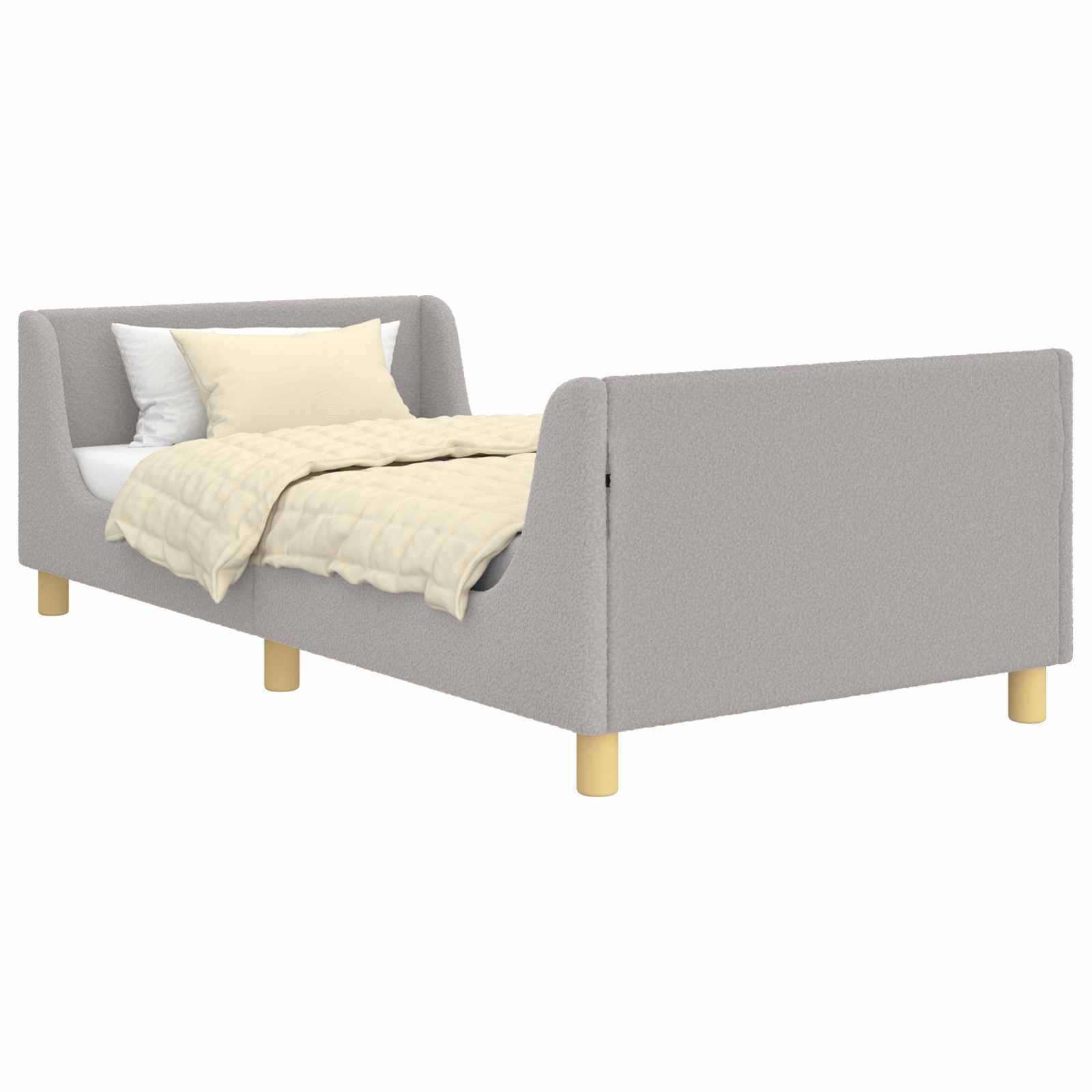 vidaXL Kinderbettgestell mit Kopfteil Hellgrau 90x200 cm Bouclé
