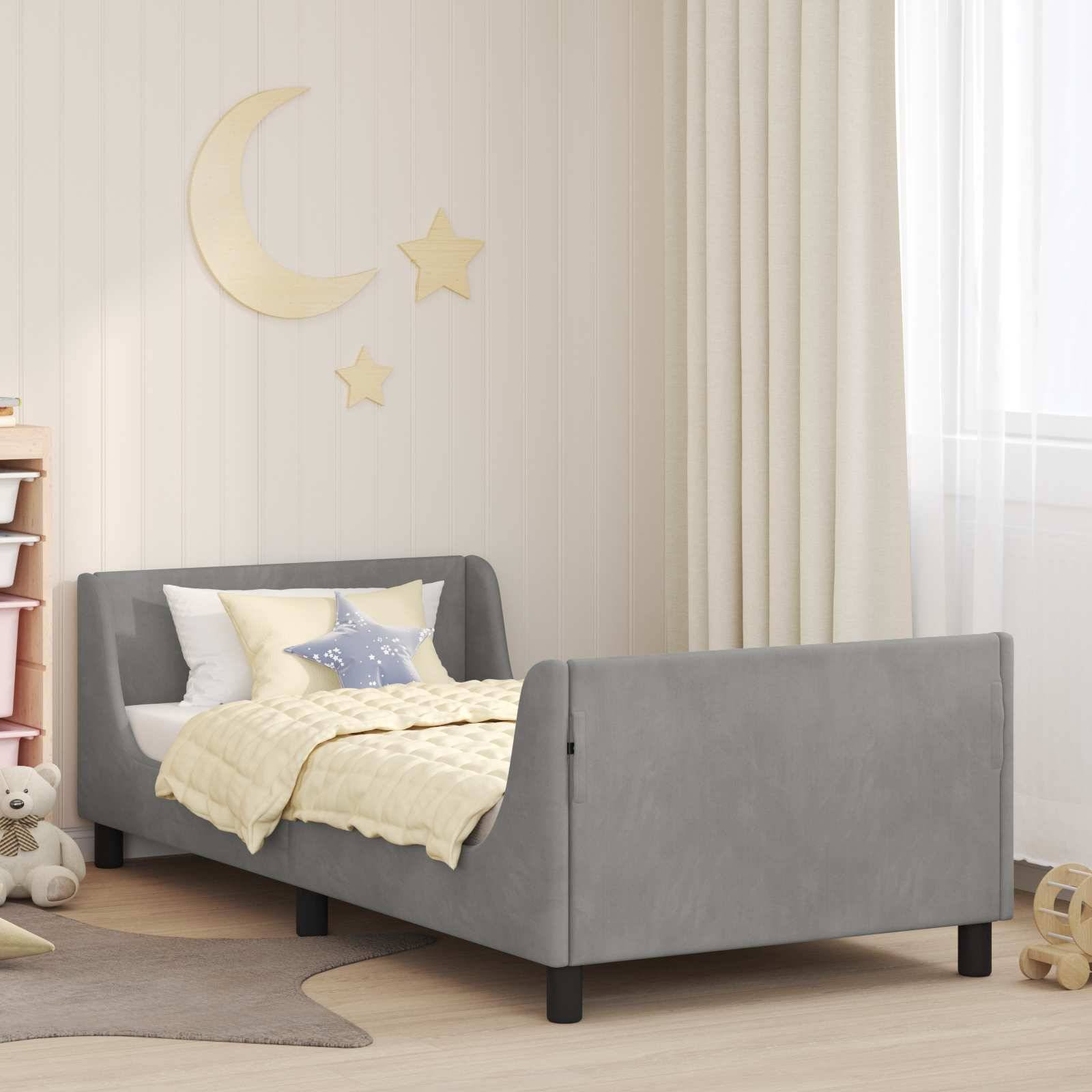 vidaXL Kinderbettgestell mit Kopfteil Hellgrau 90 x 200 cm Samt