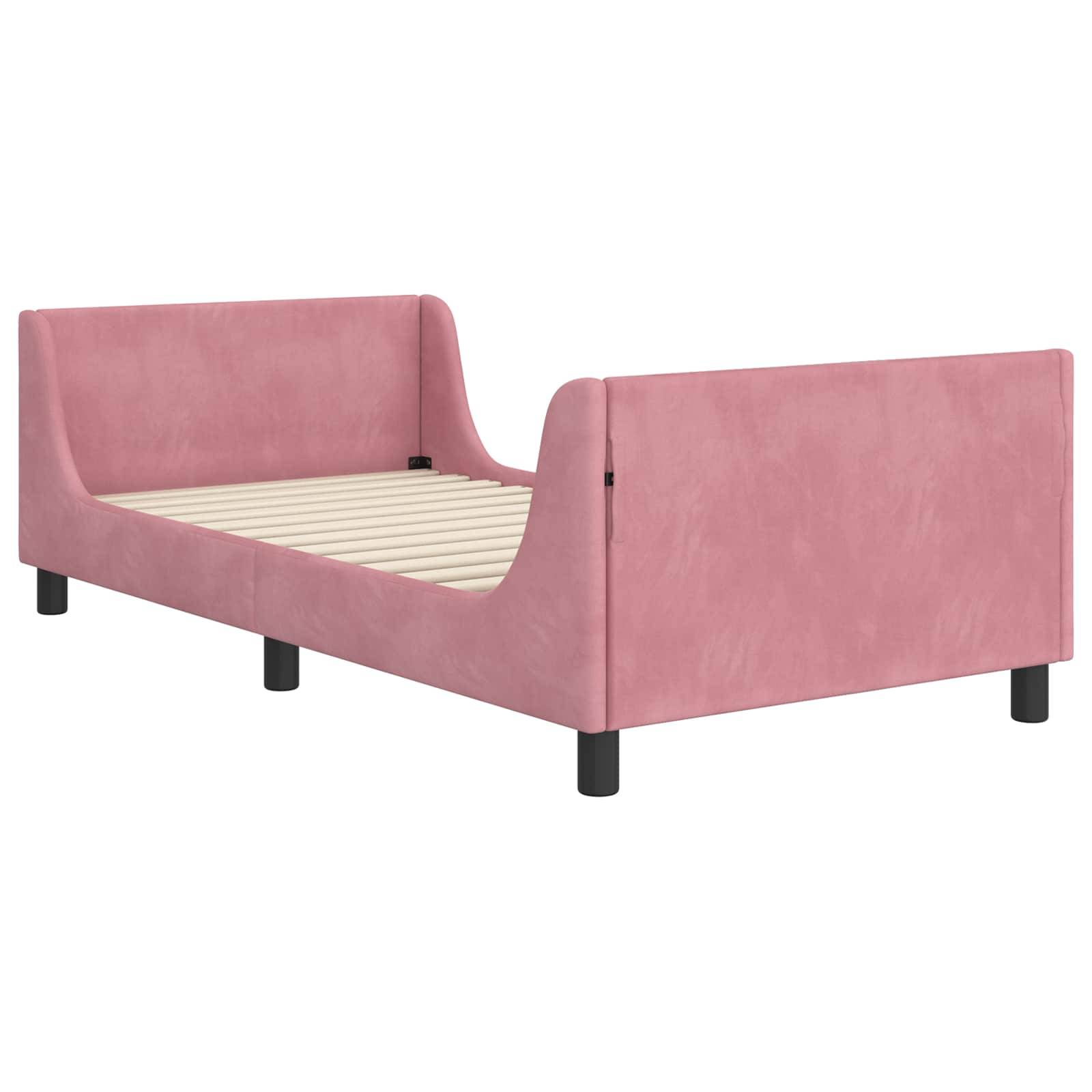 vidaXL Kinderbettgestell mit Kopfteil Rosa 90 x 190 cm Samt