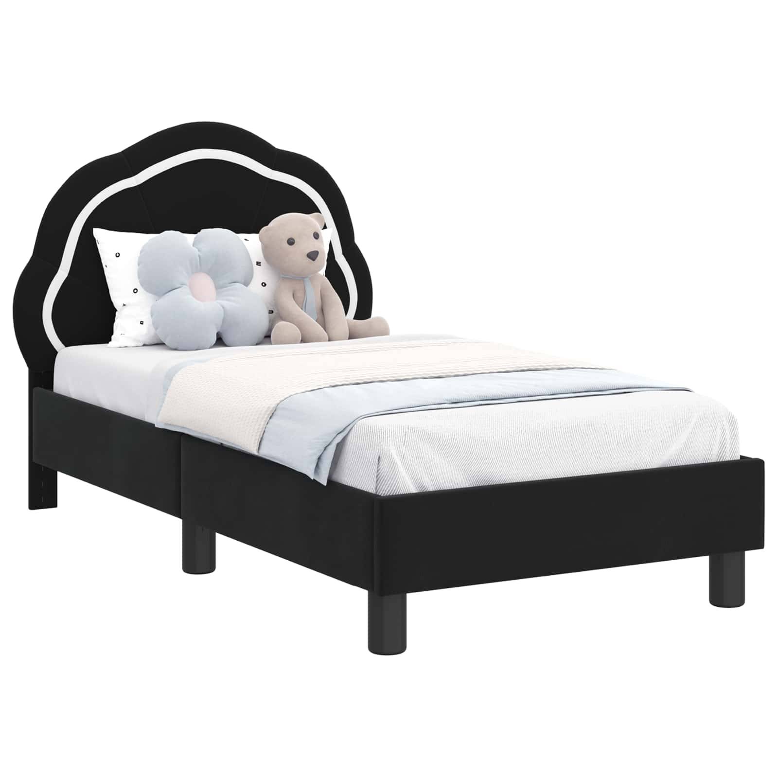 vidaXL Kinderbettgestell mit Kopfteil Schwarz 70 x 140 cm Samt
