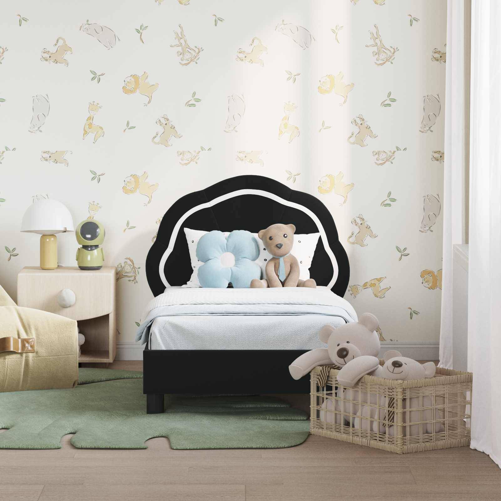 vidaXL Kinderbettgestell mit Kopfteil Schwarz 70 x 140 cm Samt