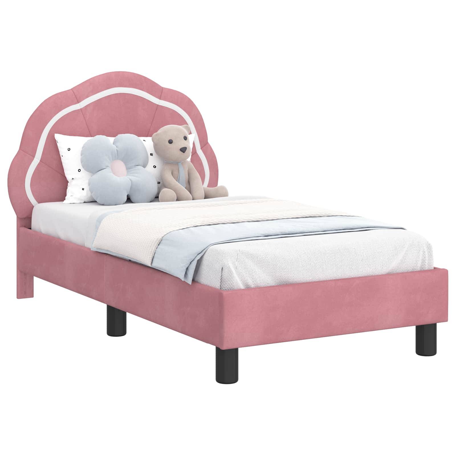 vidaXL Kinderbettgestell mit Kopfteil Rosa 70 x 140 cm Samt