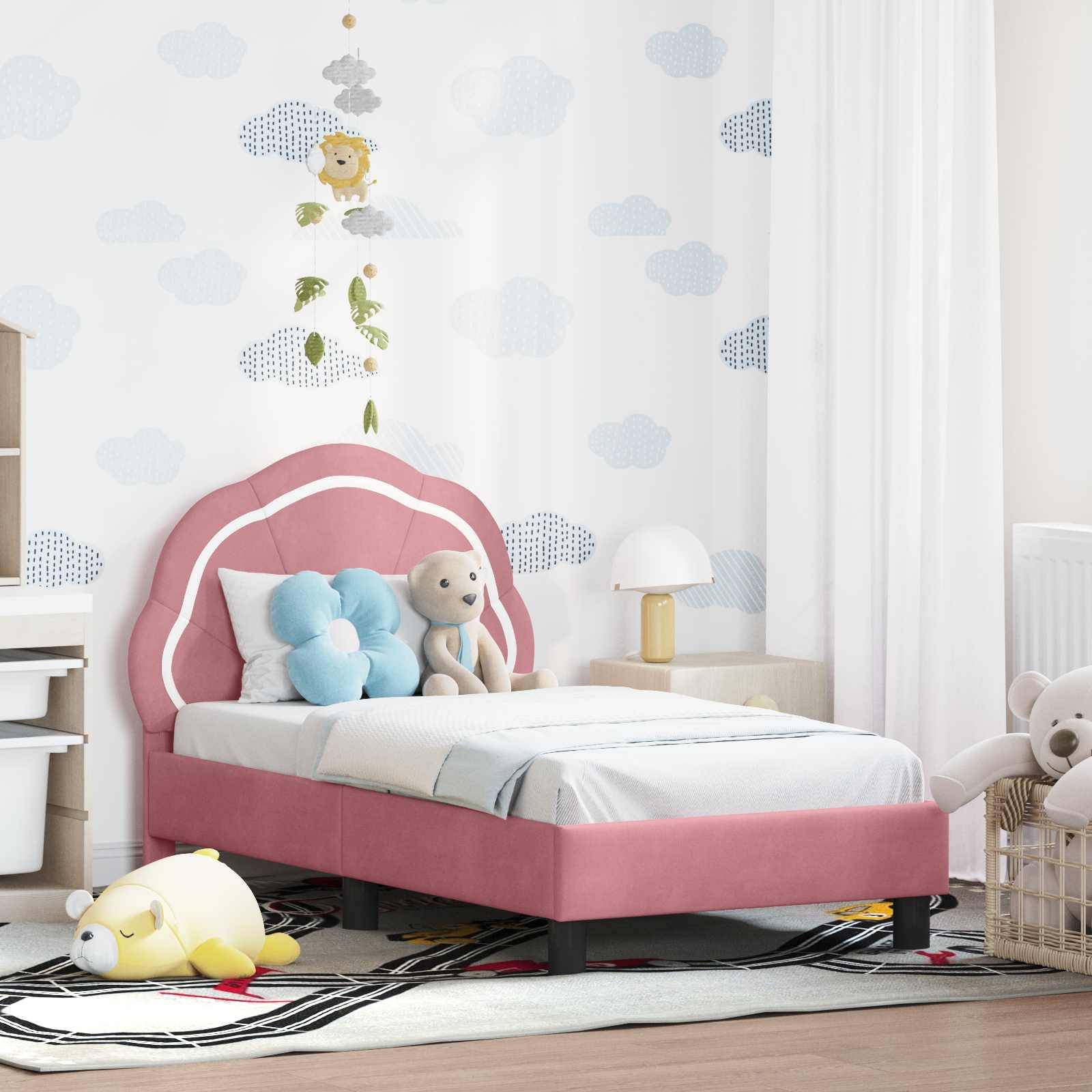 vidaXL Kinderbettgestell mit Kopfteil Rosa 70 x 140 cm Samt