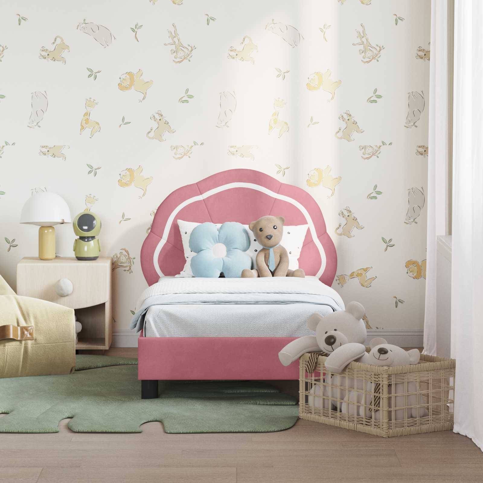 vidaXL Kinderbettgestell mit Kopfteil Rosa 70 x 140 cm Samt