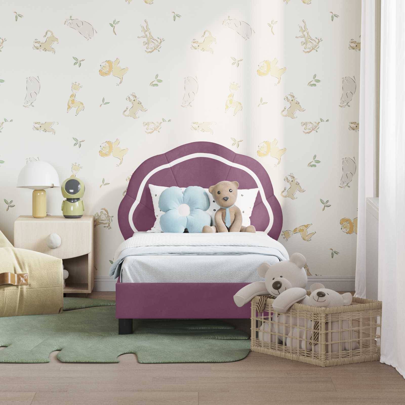 vidaXL Kinderbettgestell mit Kopfteil Lila 70 x 140 cm Samt