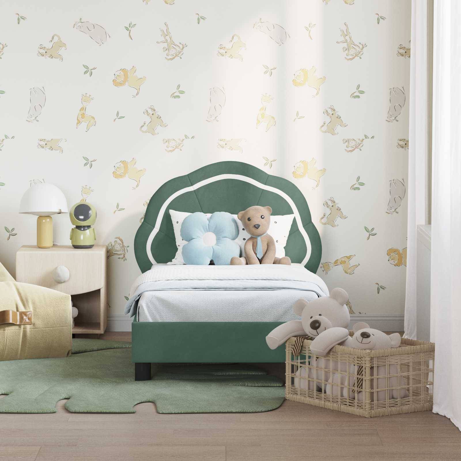 vidaXL Kinderbettgestell mit Kopfteil Meergrün 70 x 140 cm Samt