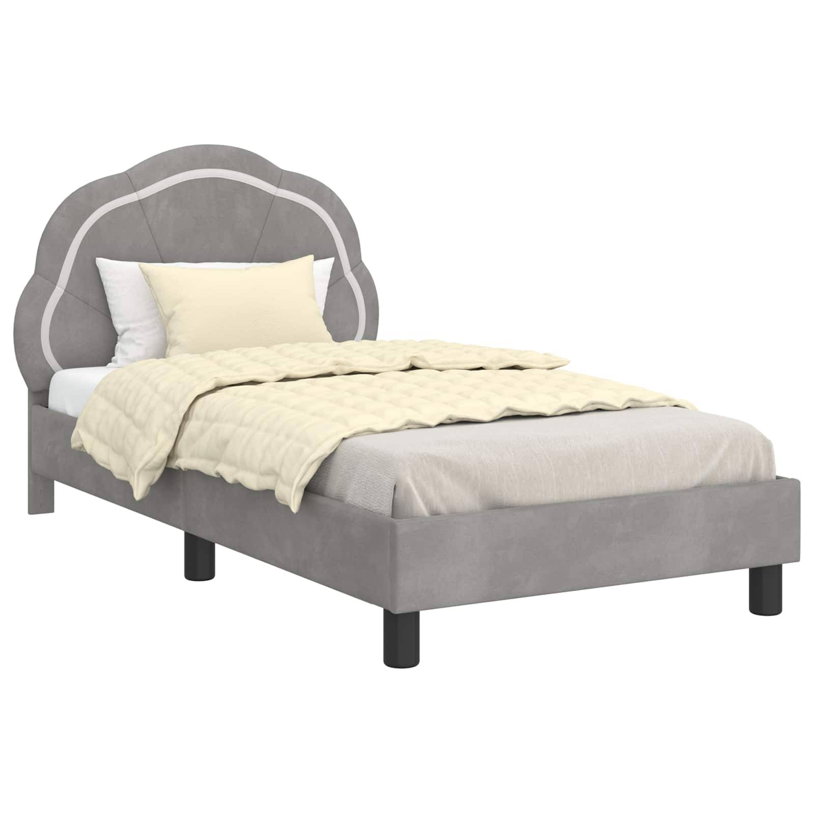vidaXL Kinderbettgestell mit Kopfteil Hellgrau 80 x 160 cm Samt