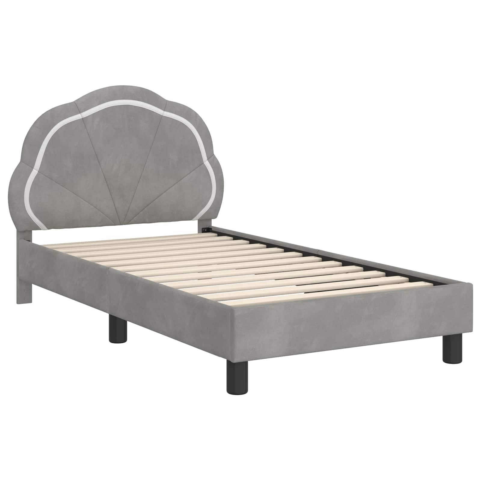 vidaXL Kinderbettgestell mit Kopfteil Hellgrau 80 x 160 cm Samt