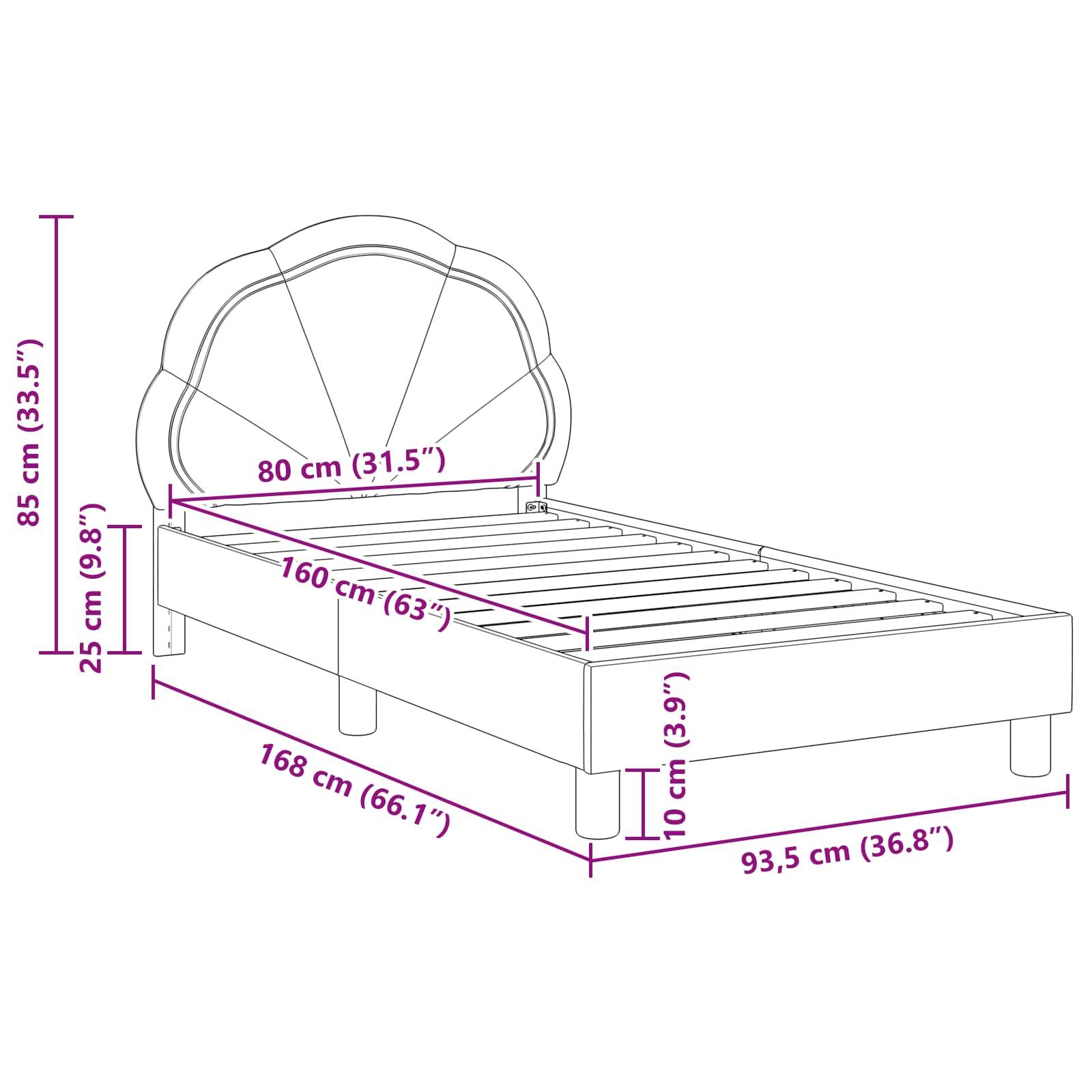 vidaXL Kinderbettgestell mit Kopfteil Schwarz 80 x 160 cm Samt