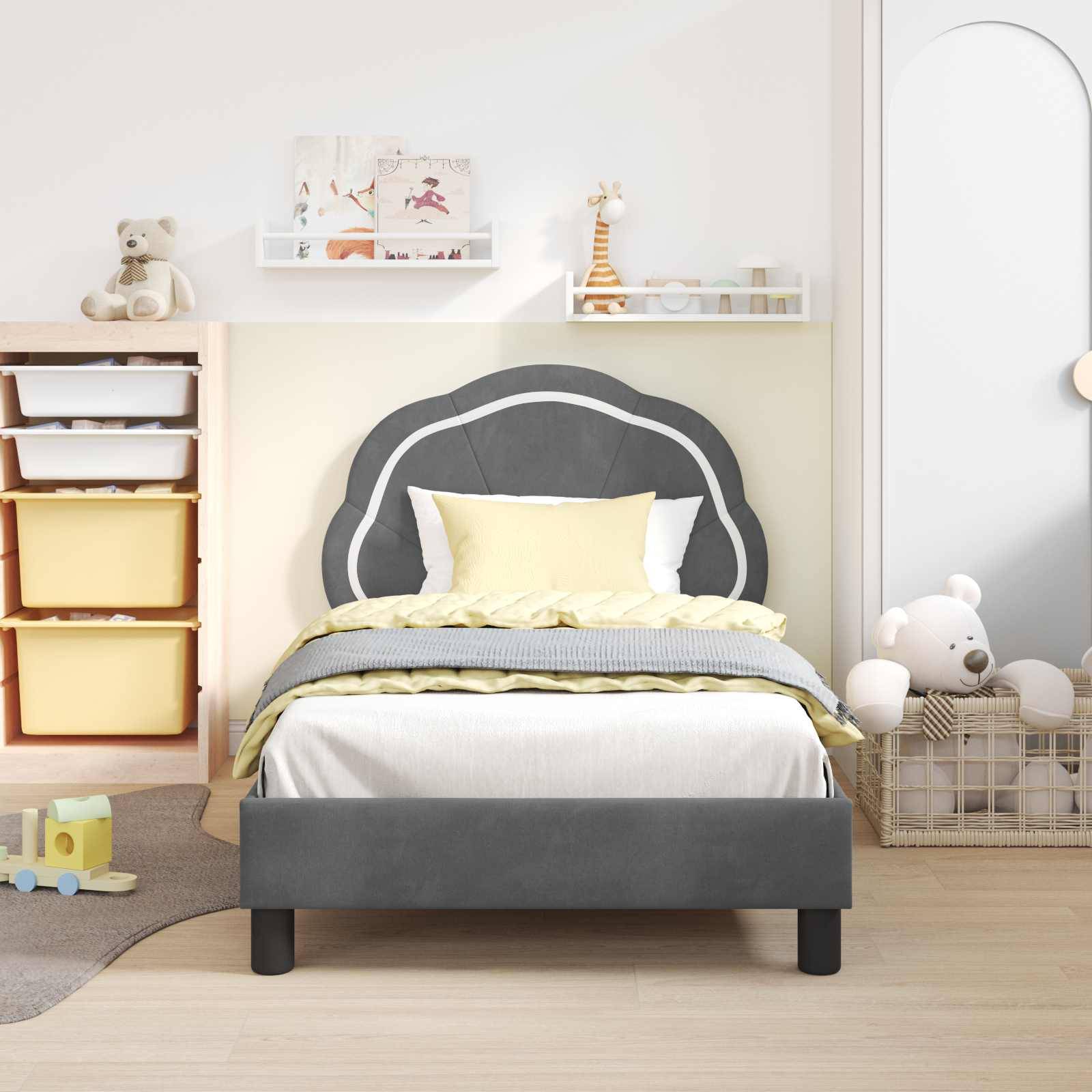 vidaXL Kinderbettgestell mit Kopfteil Dunkelgrau 80 x 160 cm Samt