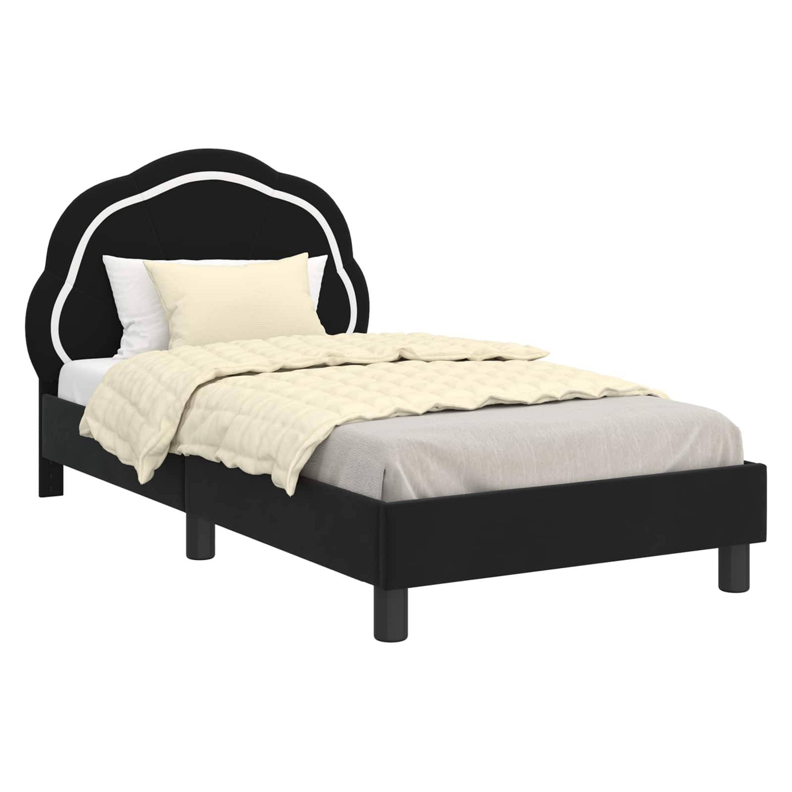 vidaXL Kinderbettgestell mit Kopfteil Schwarz 80 x 160 cm Samt