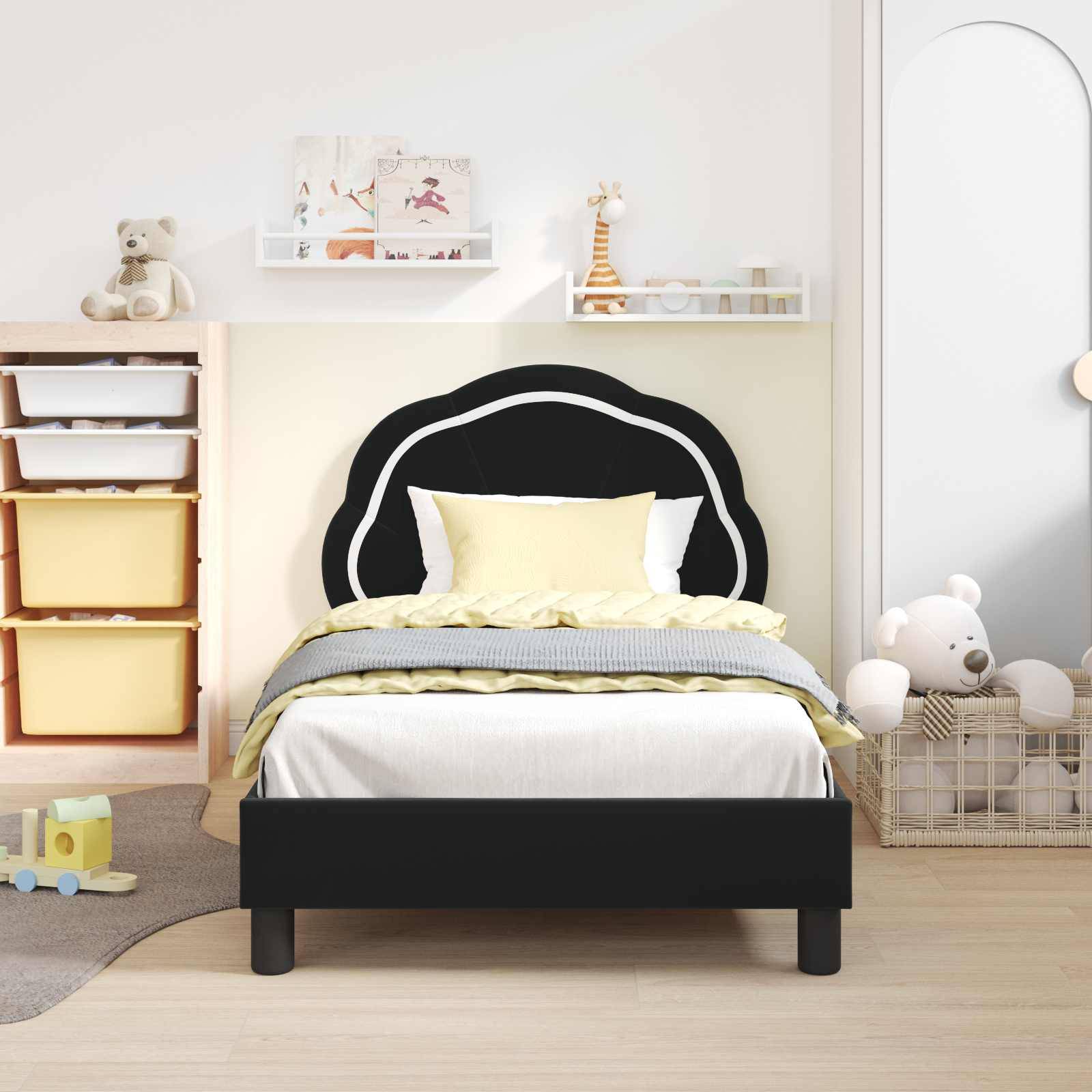 vidaXL Kinderbettgestell mit Kopfteil Schwarz 80 x 160 cm Samt
