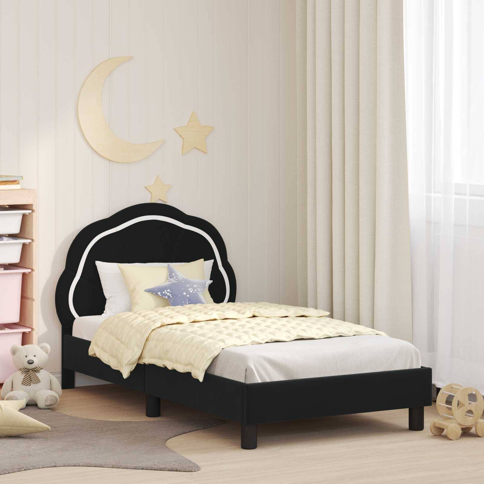 vidaXL Kinderbettgestell mit Kopfteil Schwarz 80 x 160 cm Samt