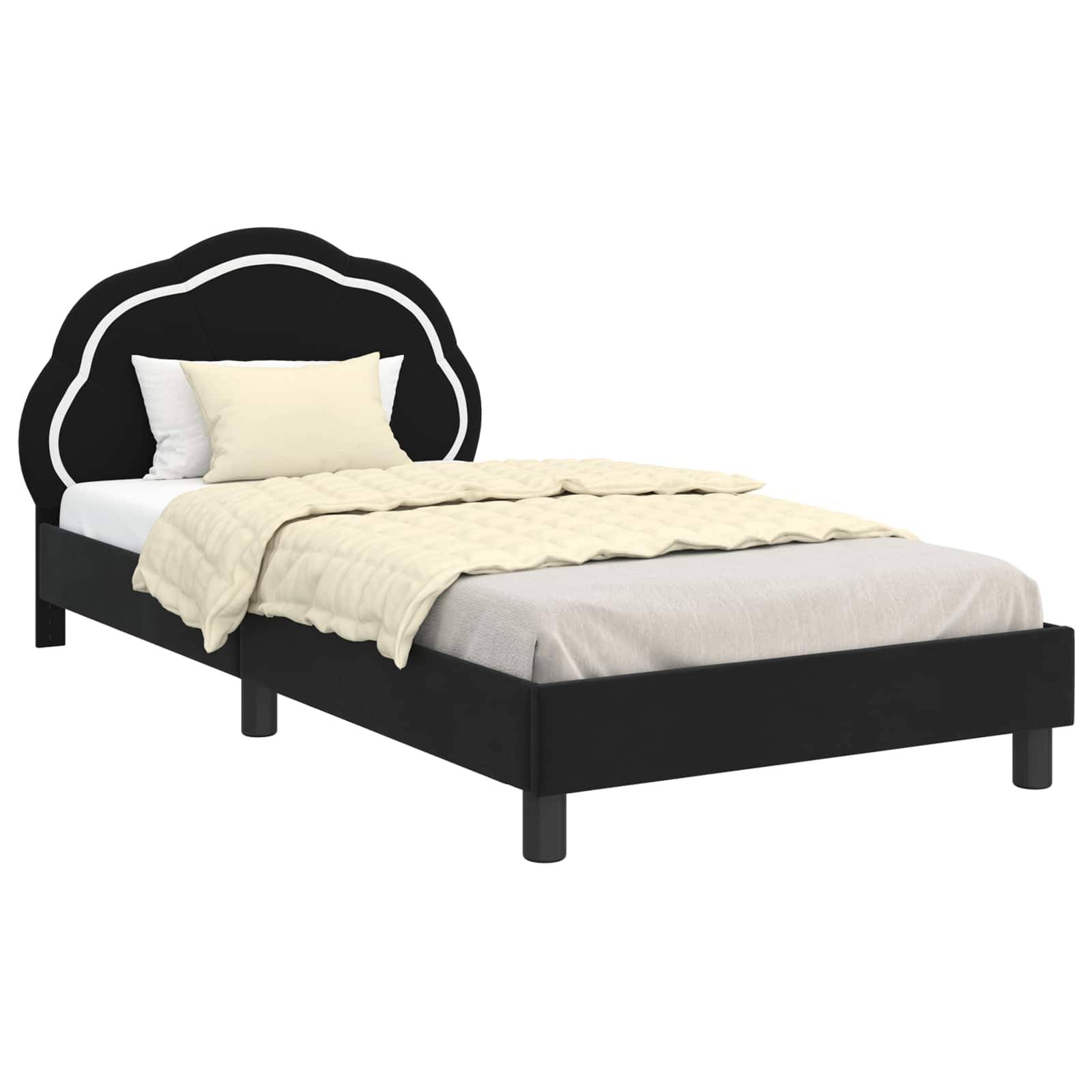 vidaXL Kinderbettgestell mit Kopfteil Schwarz 80 x 200 cm Samt