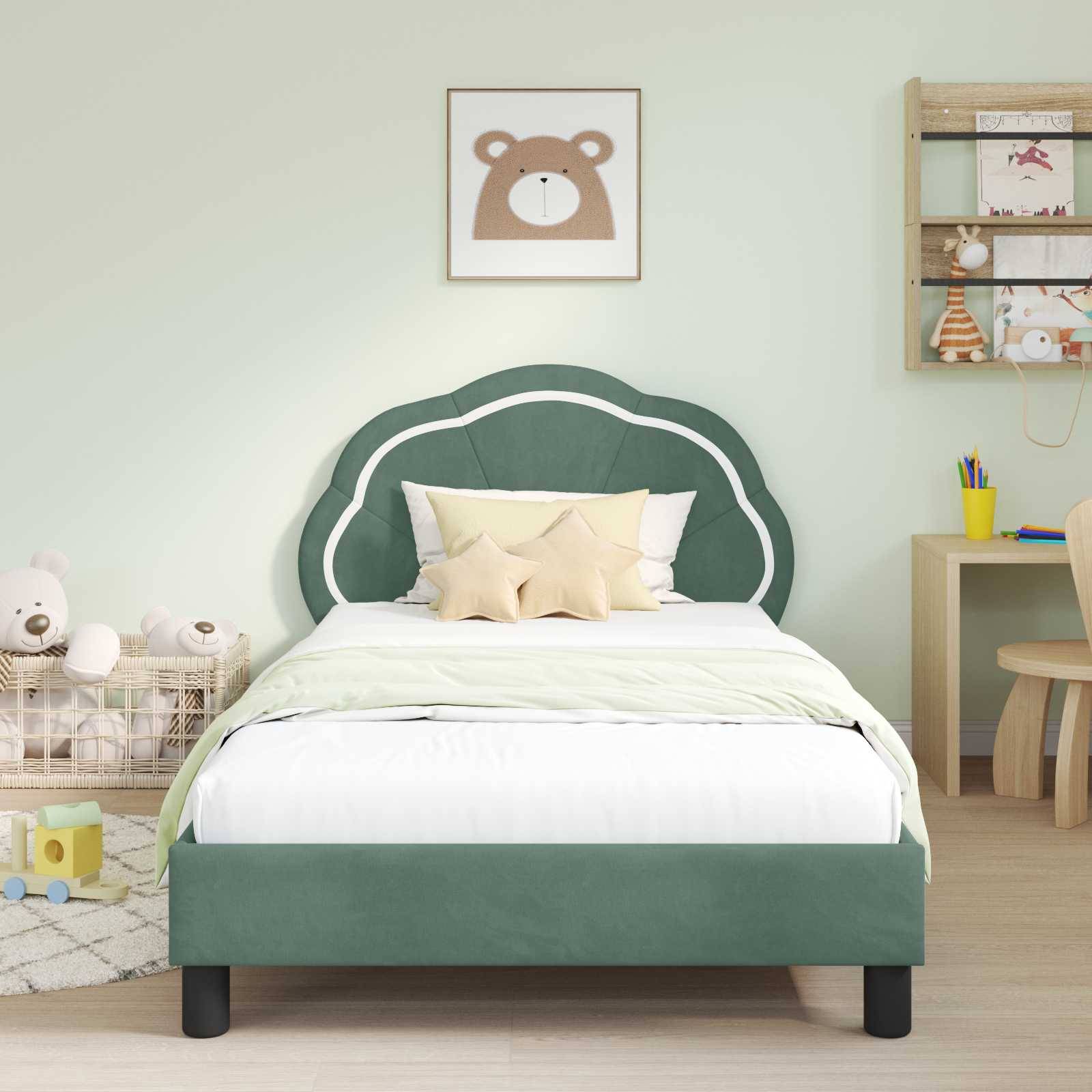 vidaXL Kinderbettgestell mit Kopfteil Meergrün 90 x 190 cm Samt