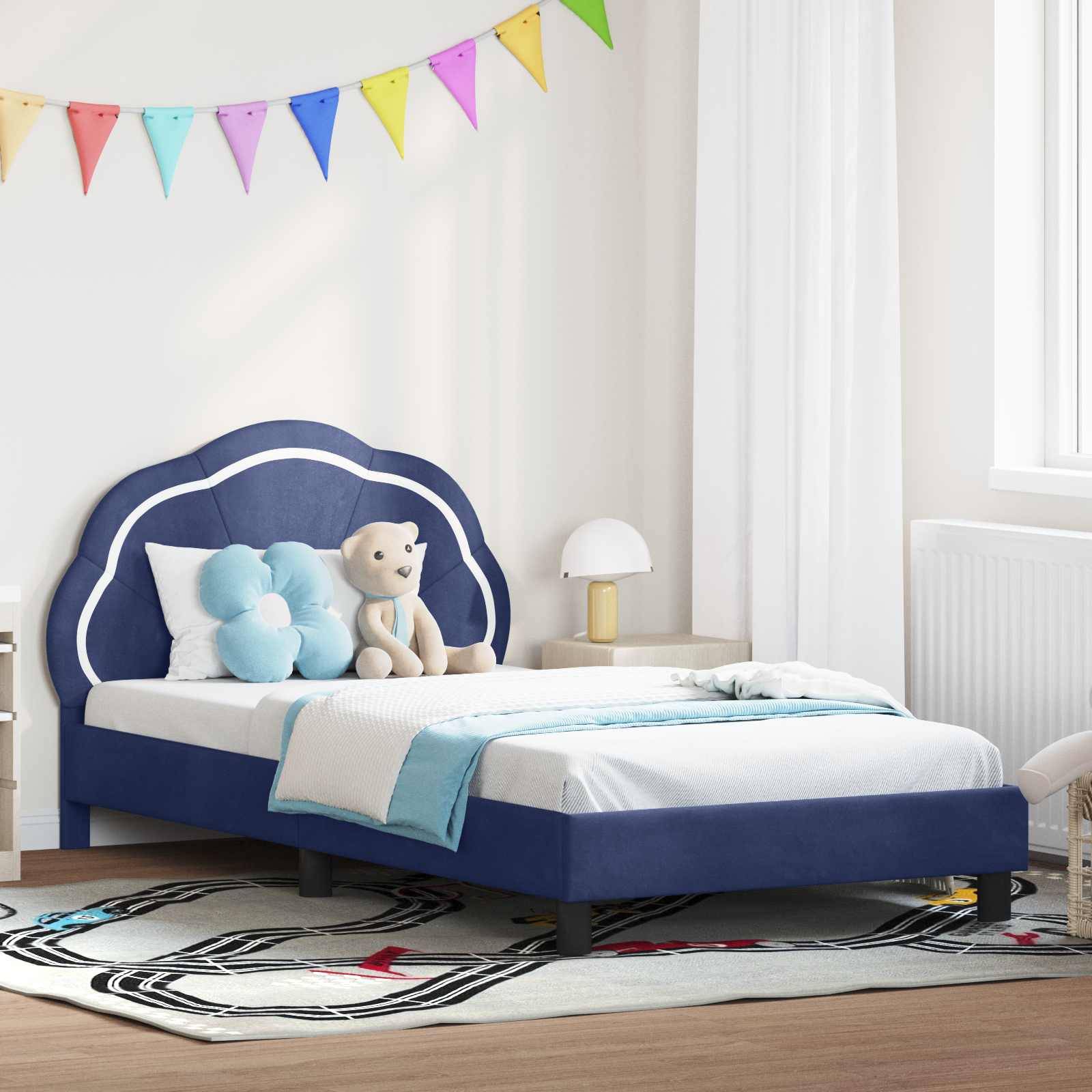 vidaXL Kinderbettgestell mit Kopfteil Polizeiblau 90 x 190 cm Samt