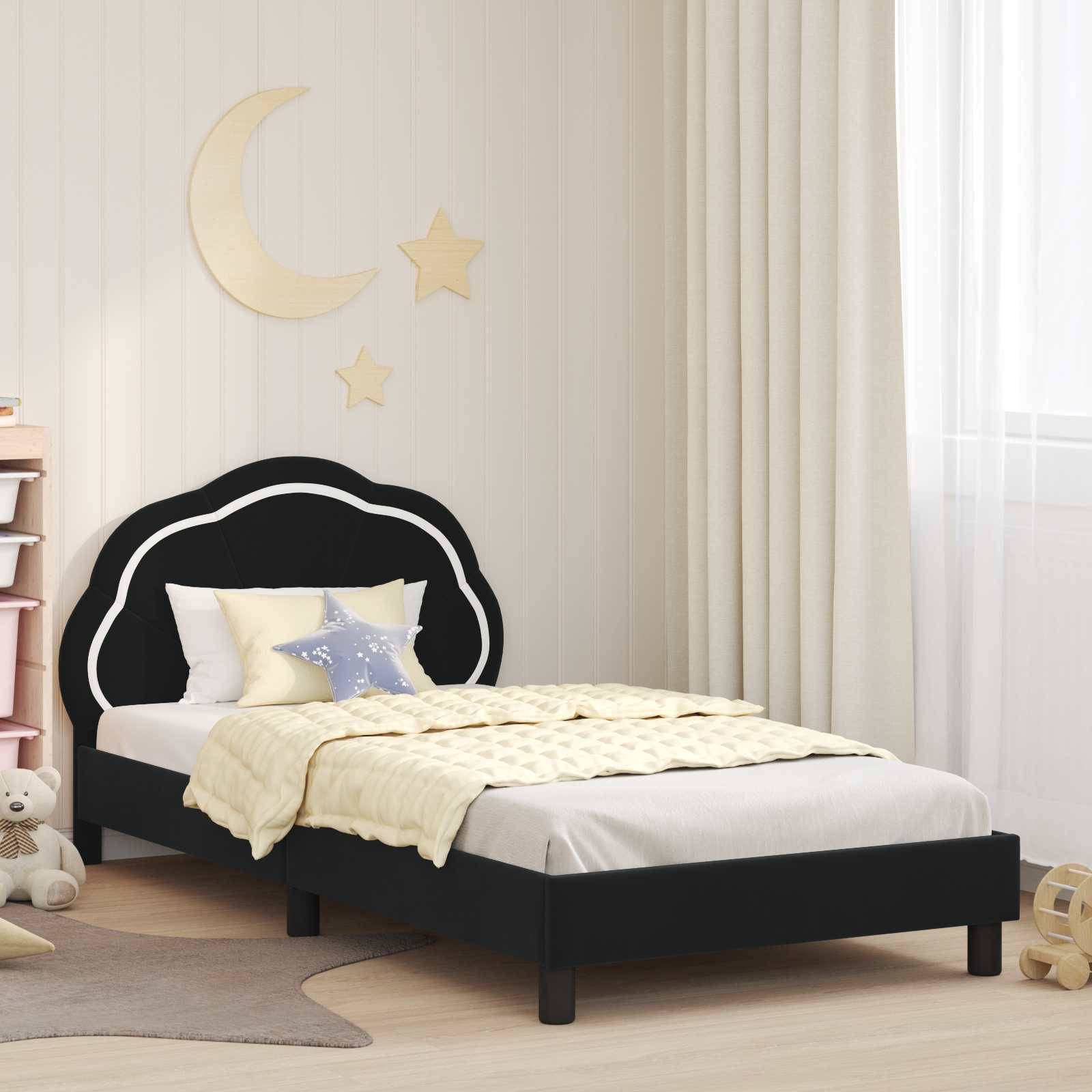 vidaXL Kinderbettgestell mit Kopfteil Schwarz 80 x 200 cm Samt