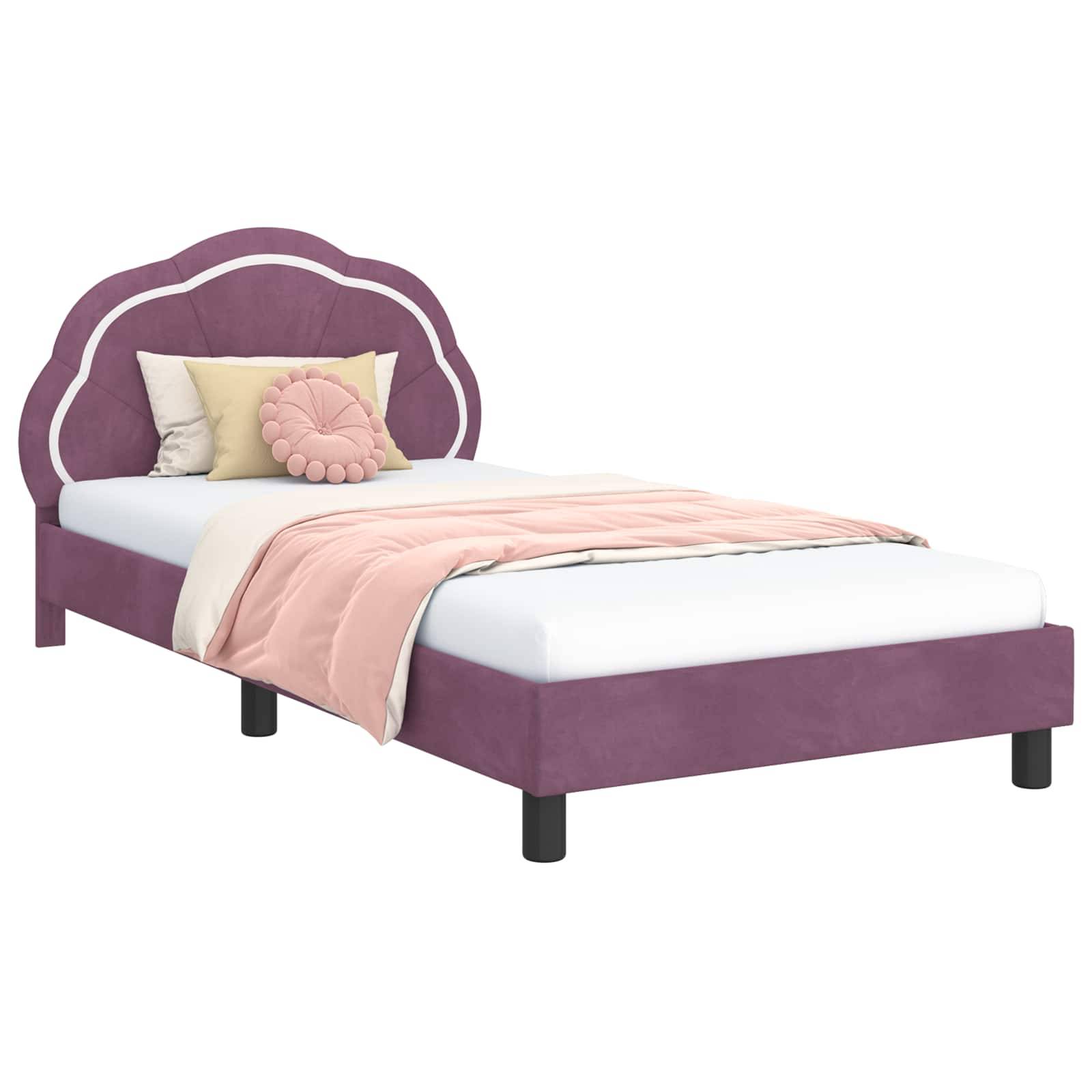 vidaXL Kinderbettgestell mit Kopfteil Lila 90 x 190 cm Samt