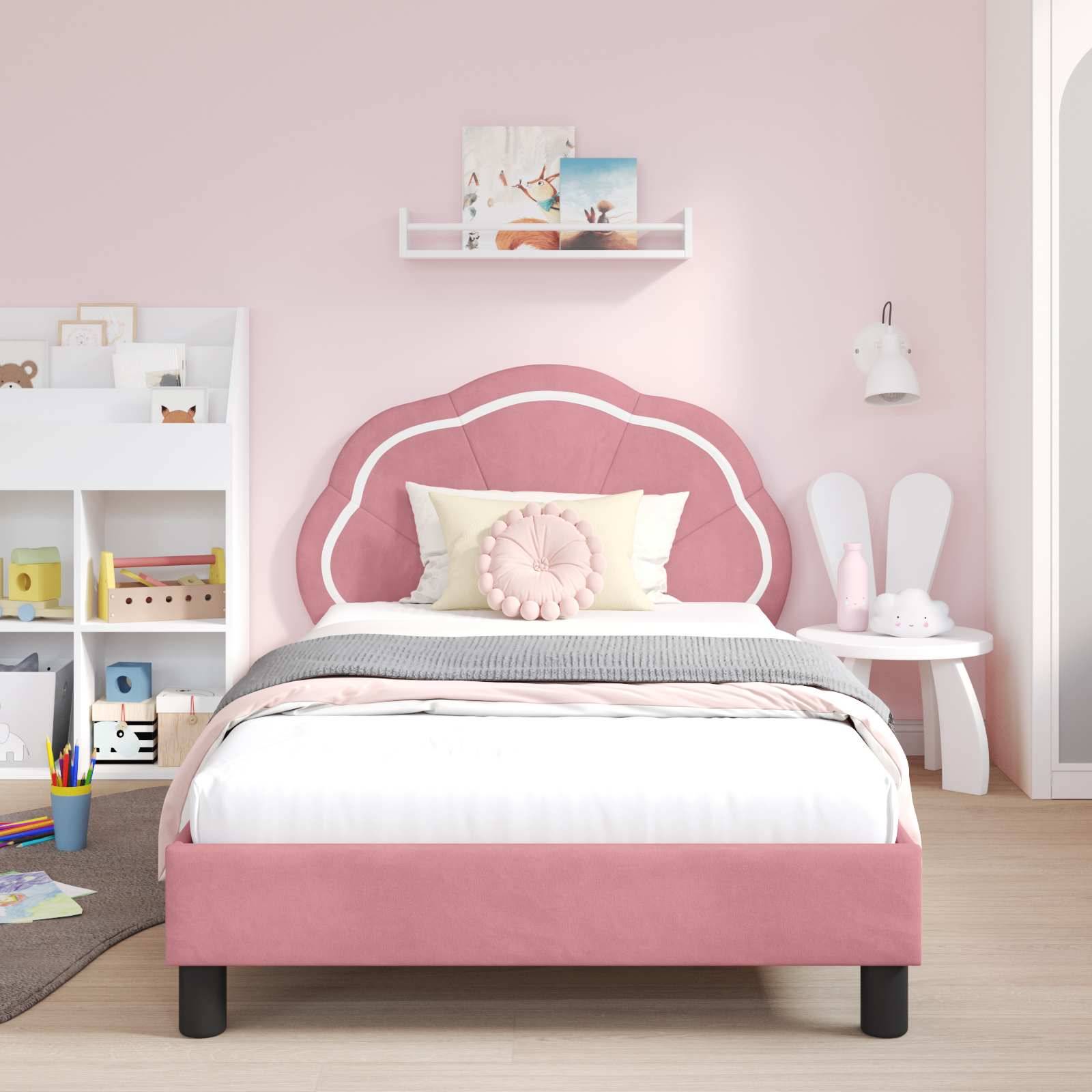 vidaXL Kinderbettgestell mit Kopfteil Rosa 80 x 200 cm Samt