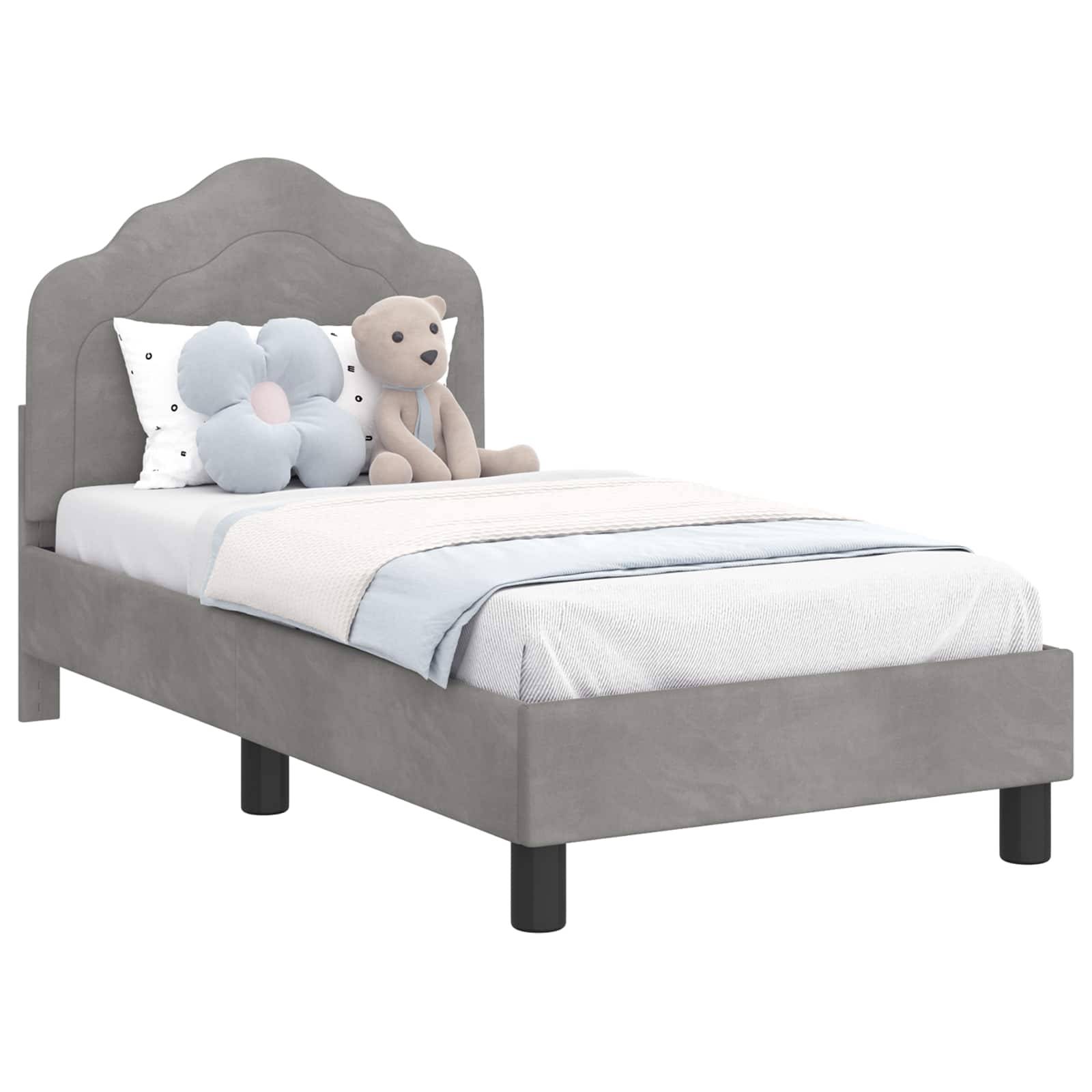 vidaXL Kinderbettgestell mit Kopfteil Hellgrau 70 x 140 cm Samt