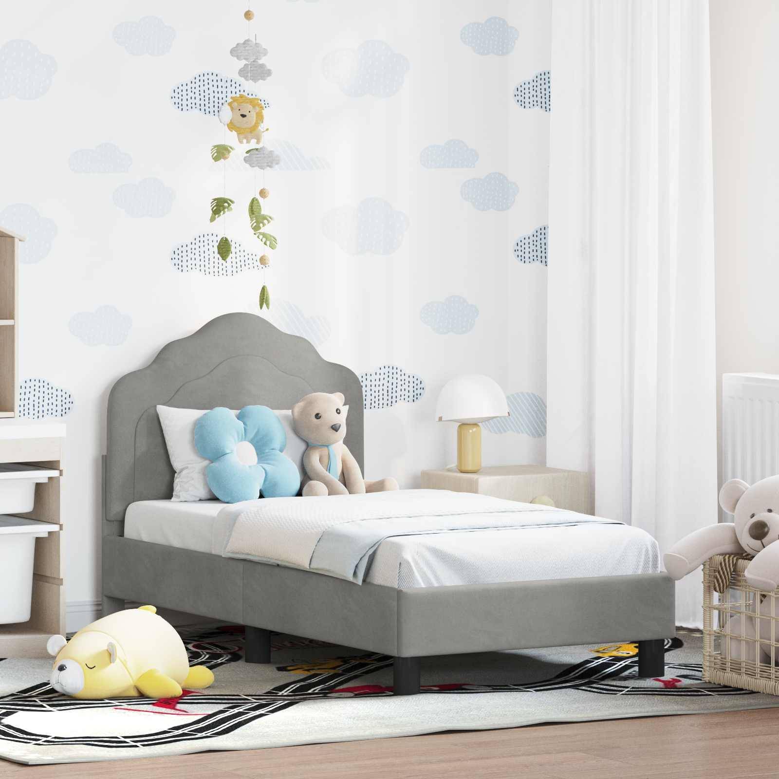 vidaXL Kinderbettgestell mit Kopfteil Hellgrau 70 x 140 cm Samt