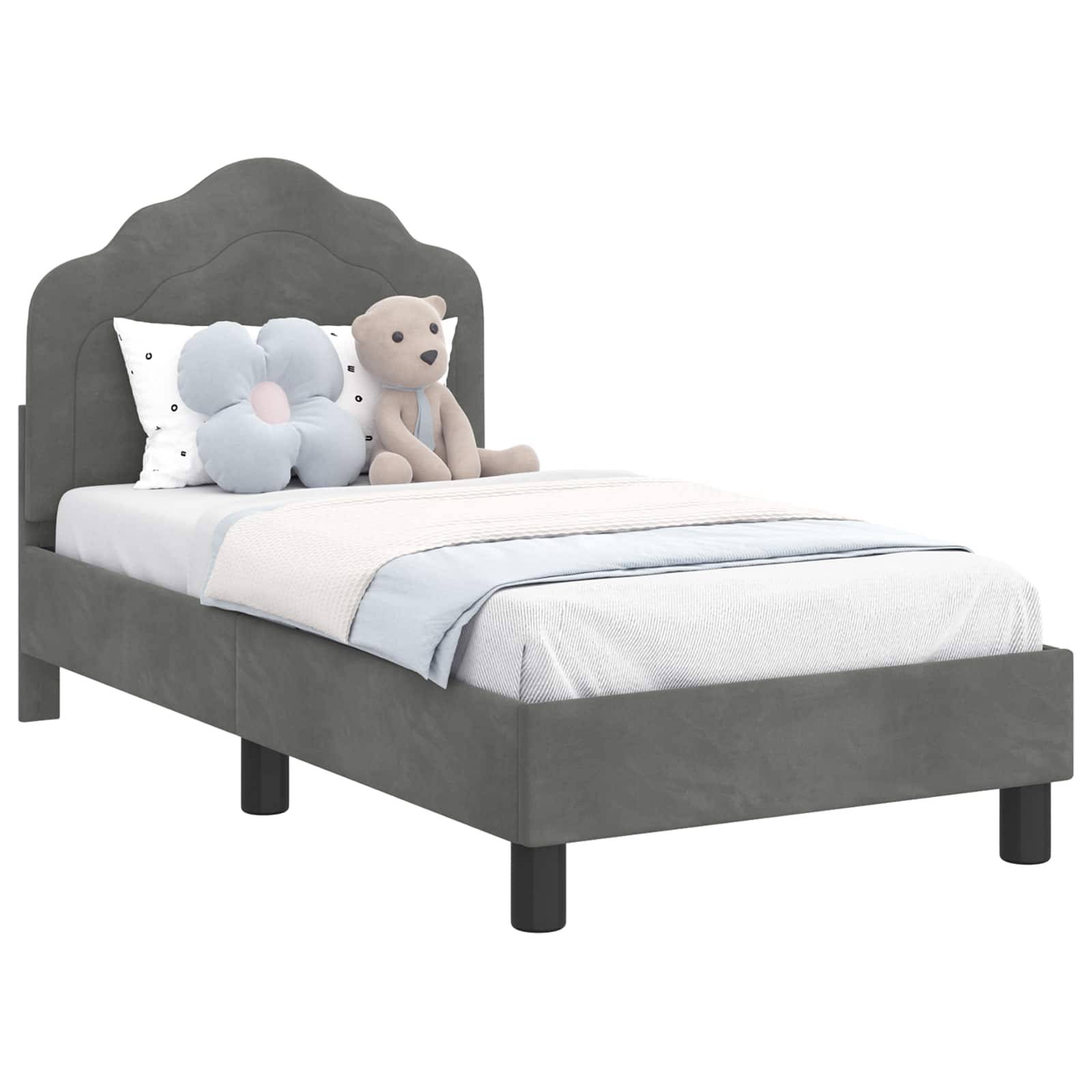 vidaXL Kinderbettgestell mit Kopfteil Dunkelgrau 70 x 140 cm Samt