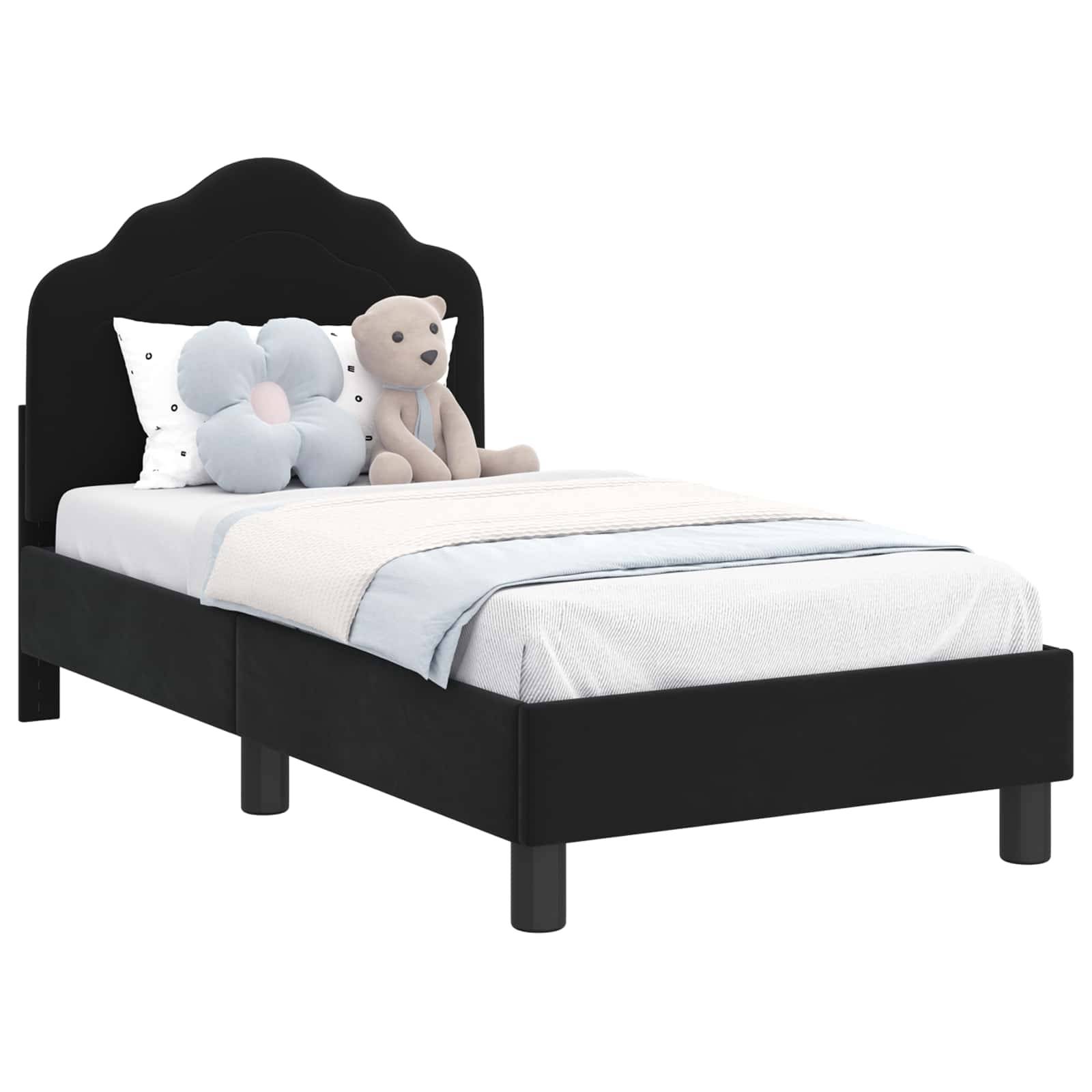vidaXL Kinderbettgestell mit Kopfteil Schwarz 70 x 140 cm Samt