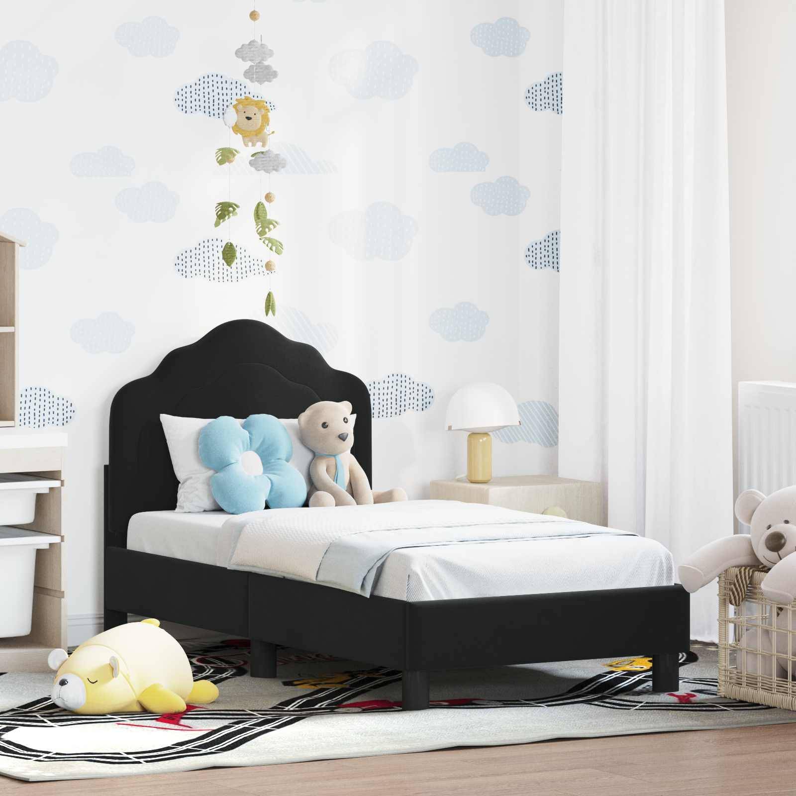 vidaXL Kinderbettgestell mit Kopfteil Schwarz 70 x 140 cm Samt