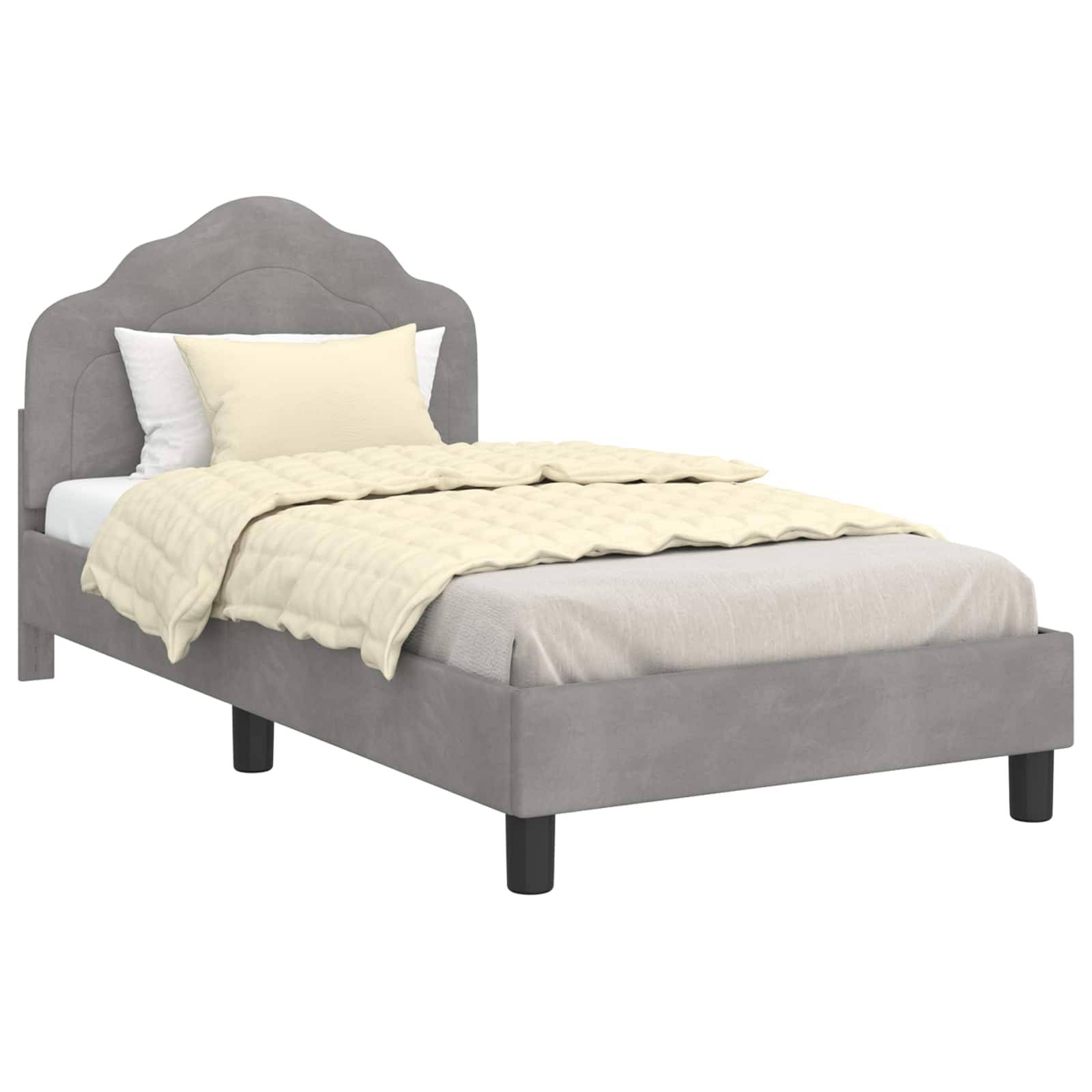 vidaXL Kinderbettgestell mit Kopfteil Hellgrau 80 x 160 cm Samt