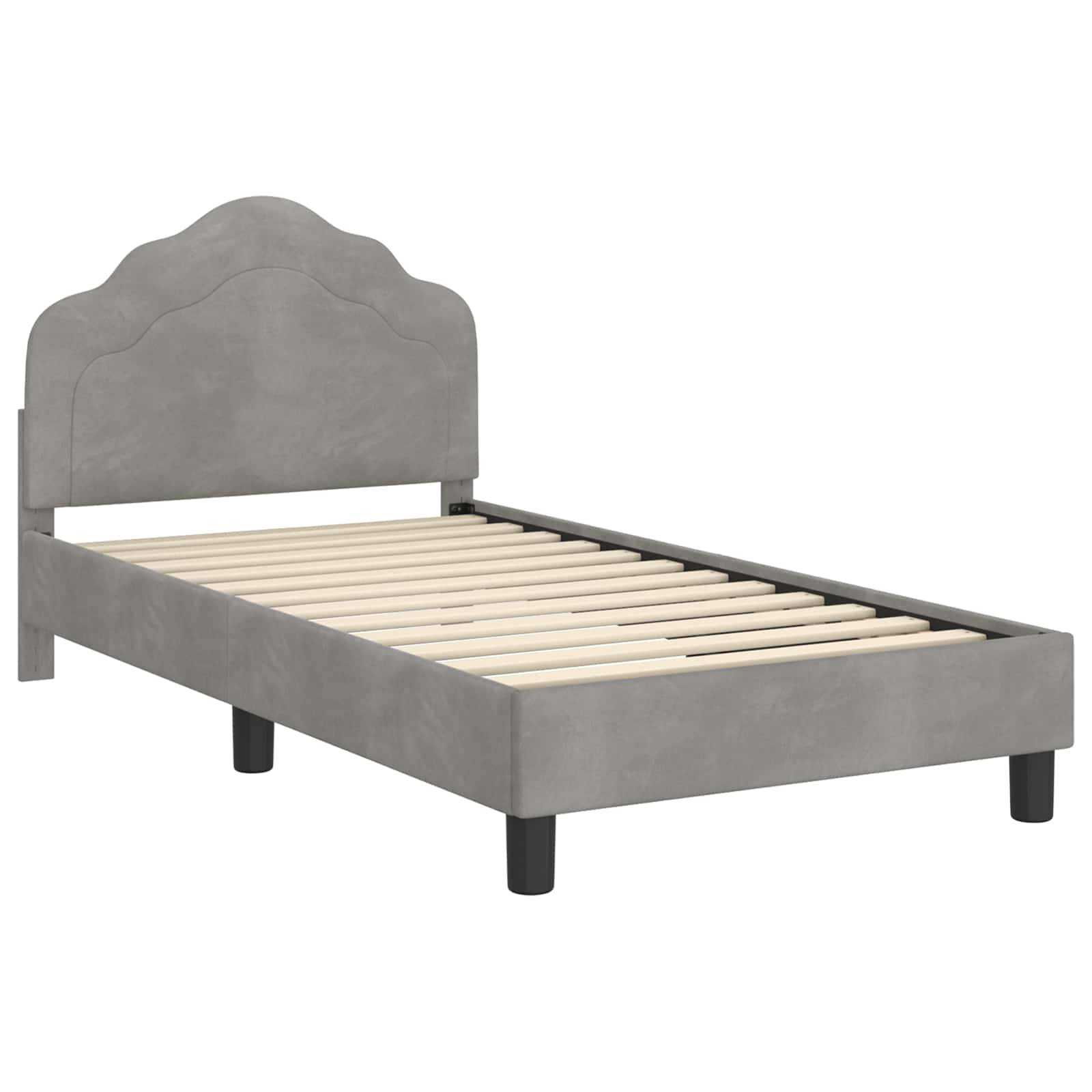 vidaXL Kinderbettgestell mit Kopfteil Hellgrau 80 x 160 cm Samt