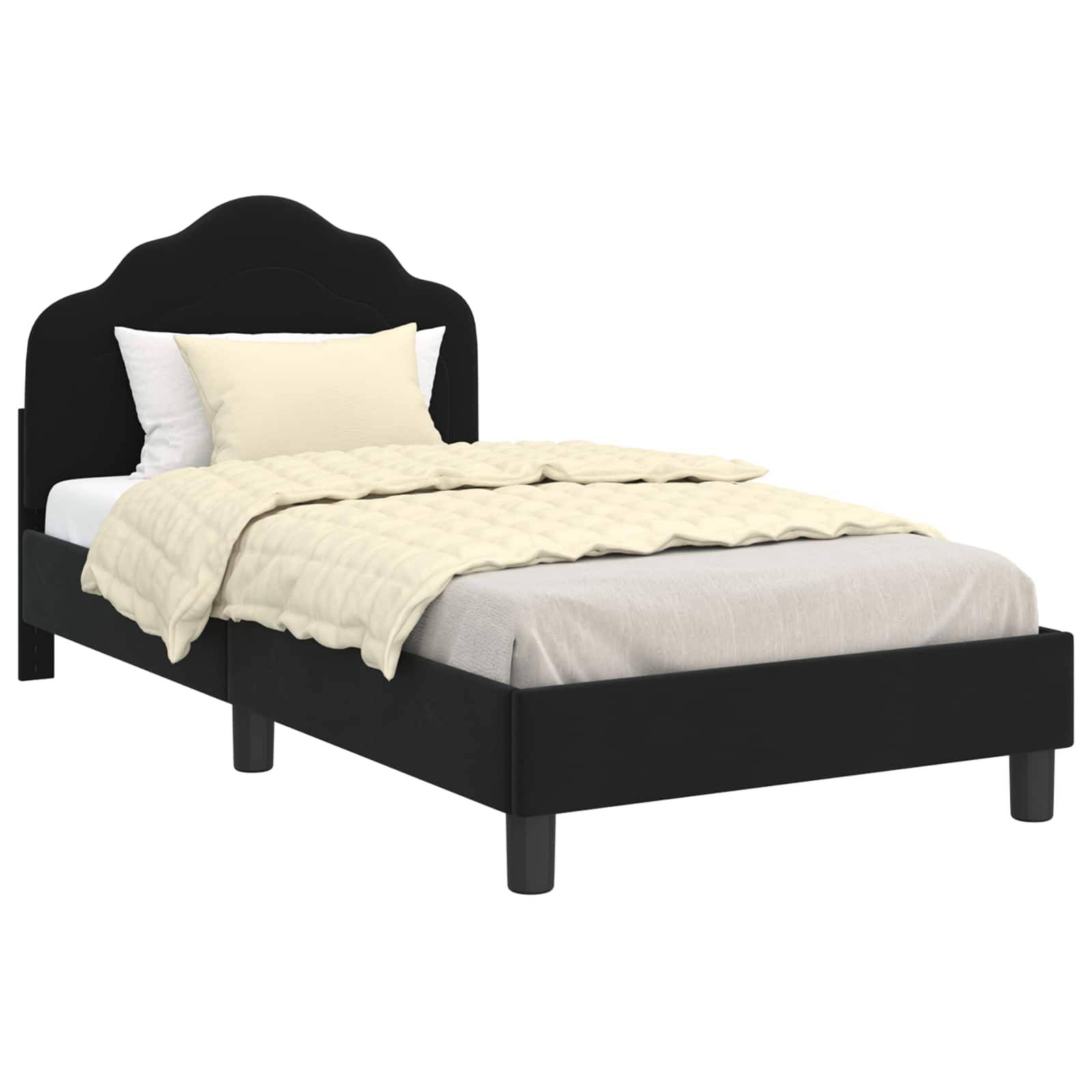 vidaXL Kinderbettgestell mit Kopfteil Schwarz 80 x 160 cm Samt
