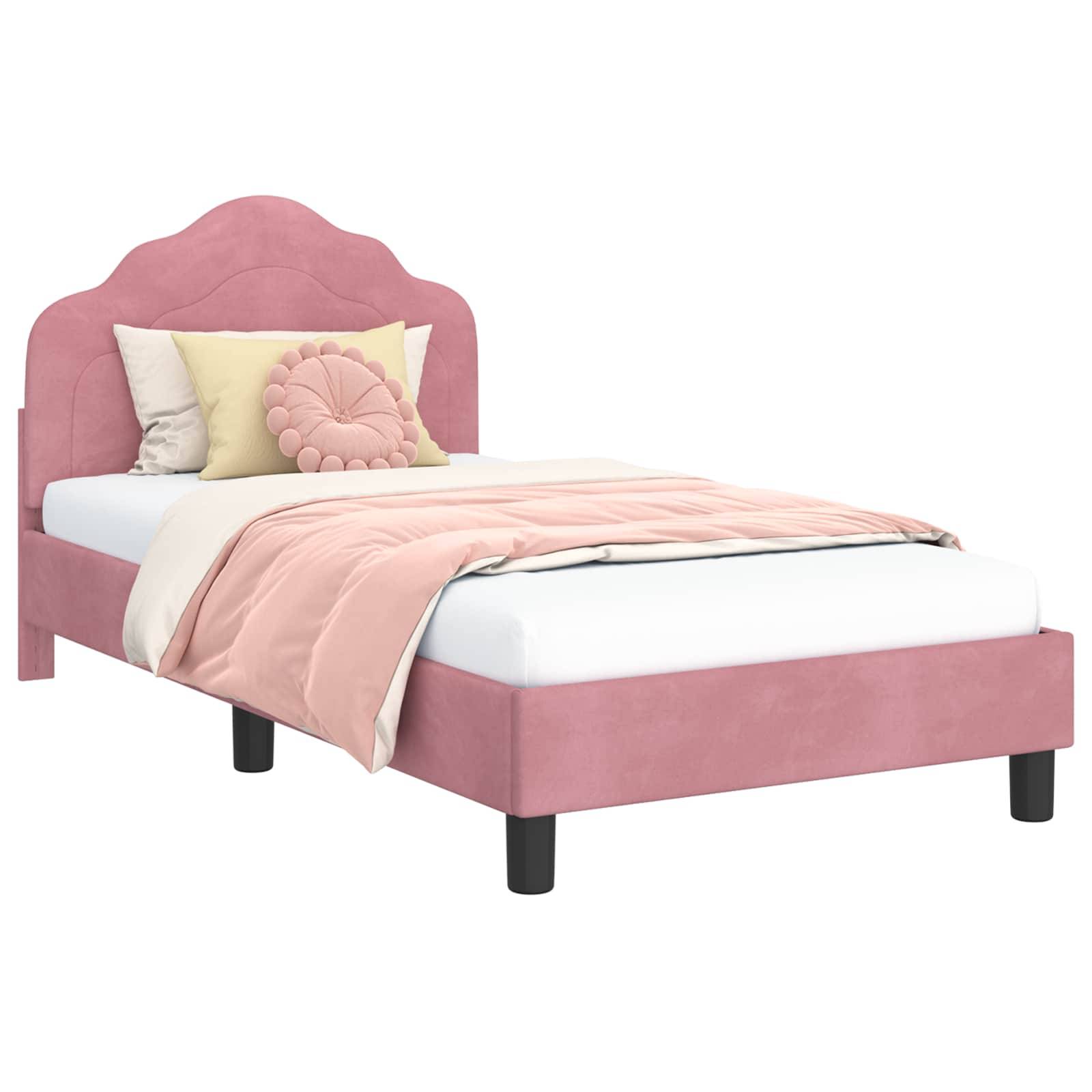 vidaXL Kinderbettgestell mit Kopfteil Rosa 80 x 160 cm Samt