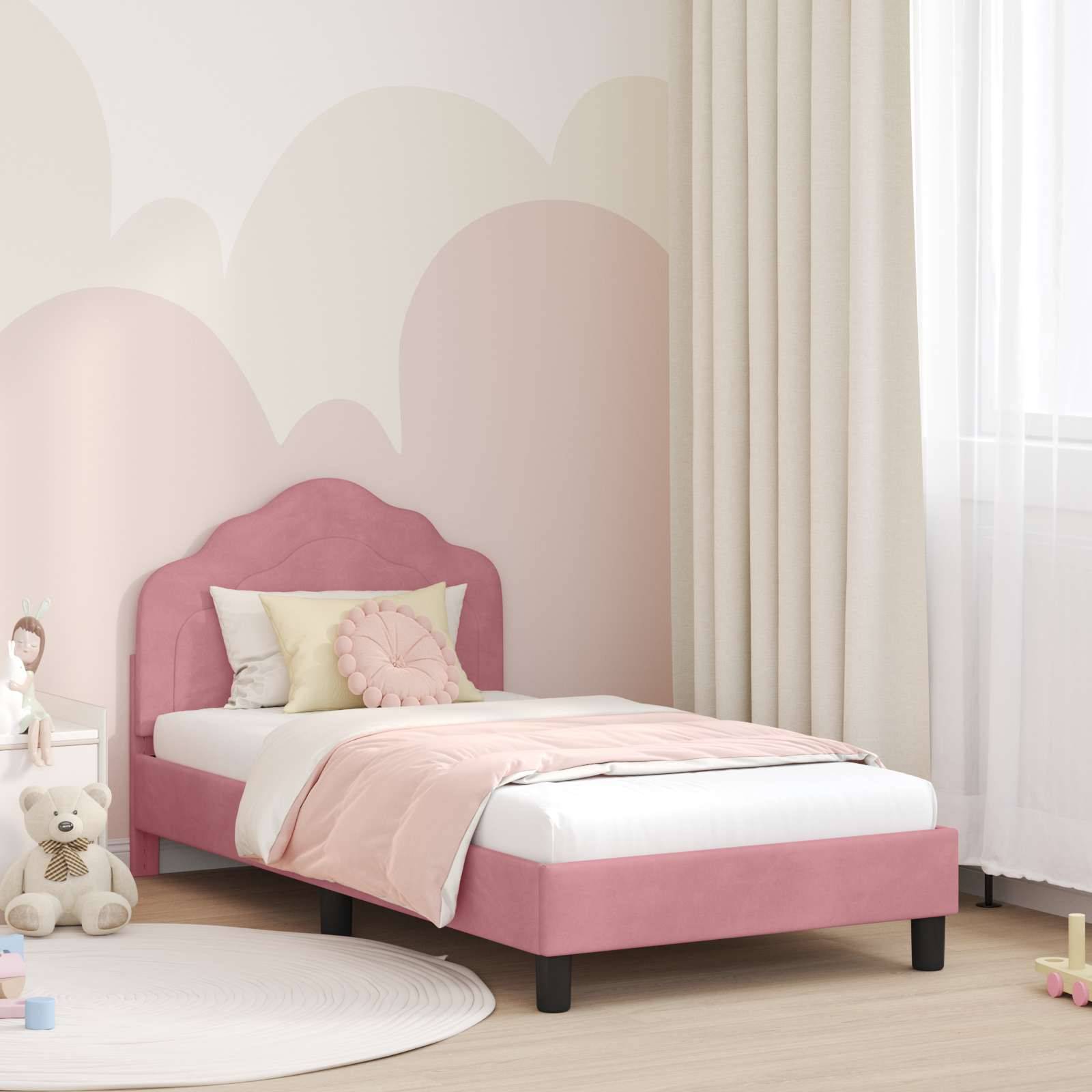 vidaXL Kinderbettgestell mit Kopfteil Rosa 80 x 160 cm Samt