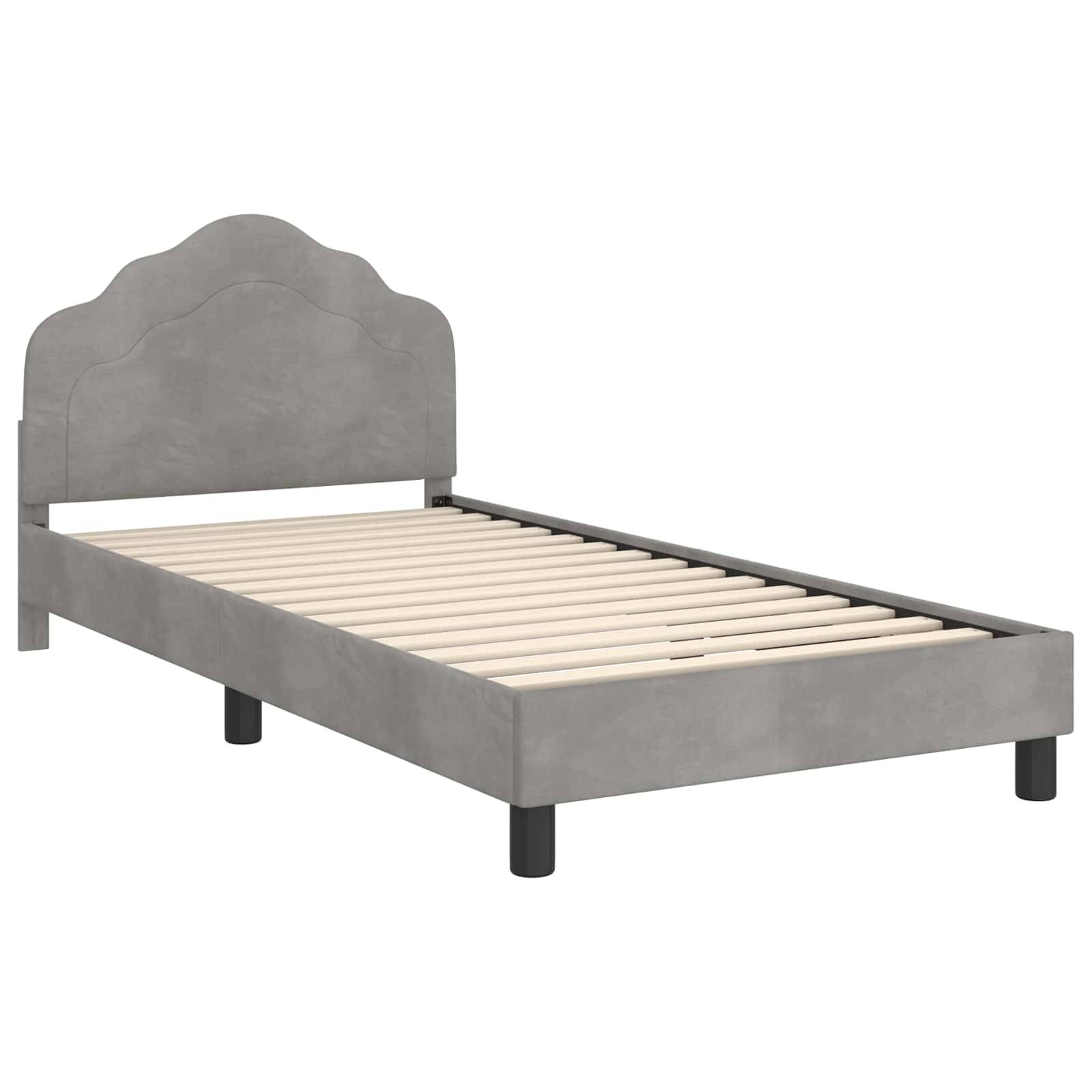 vidaXL Kinderbettgestell mit Kopfteil Hellgrau 90 x 190 cm Samt