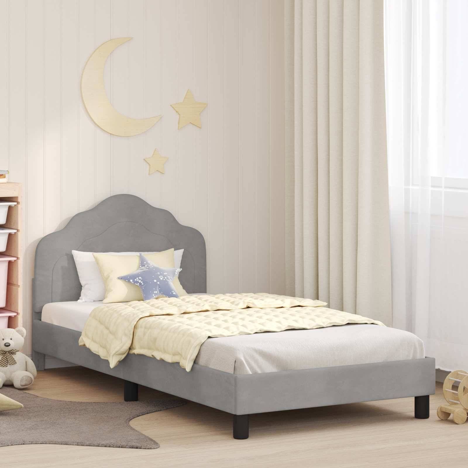 vidaXL Kinderbettgestell mit Kopfteil Hellgrau 90 x 190 cm Samt